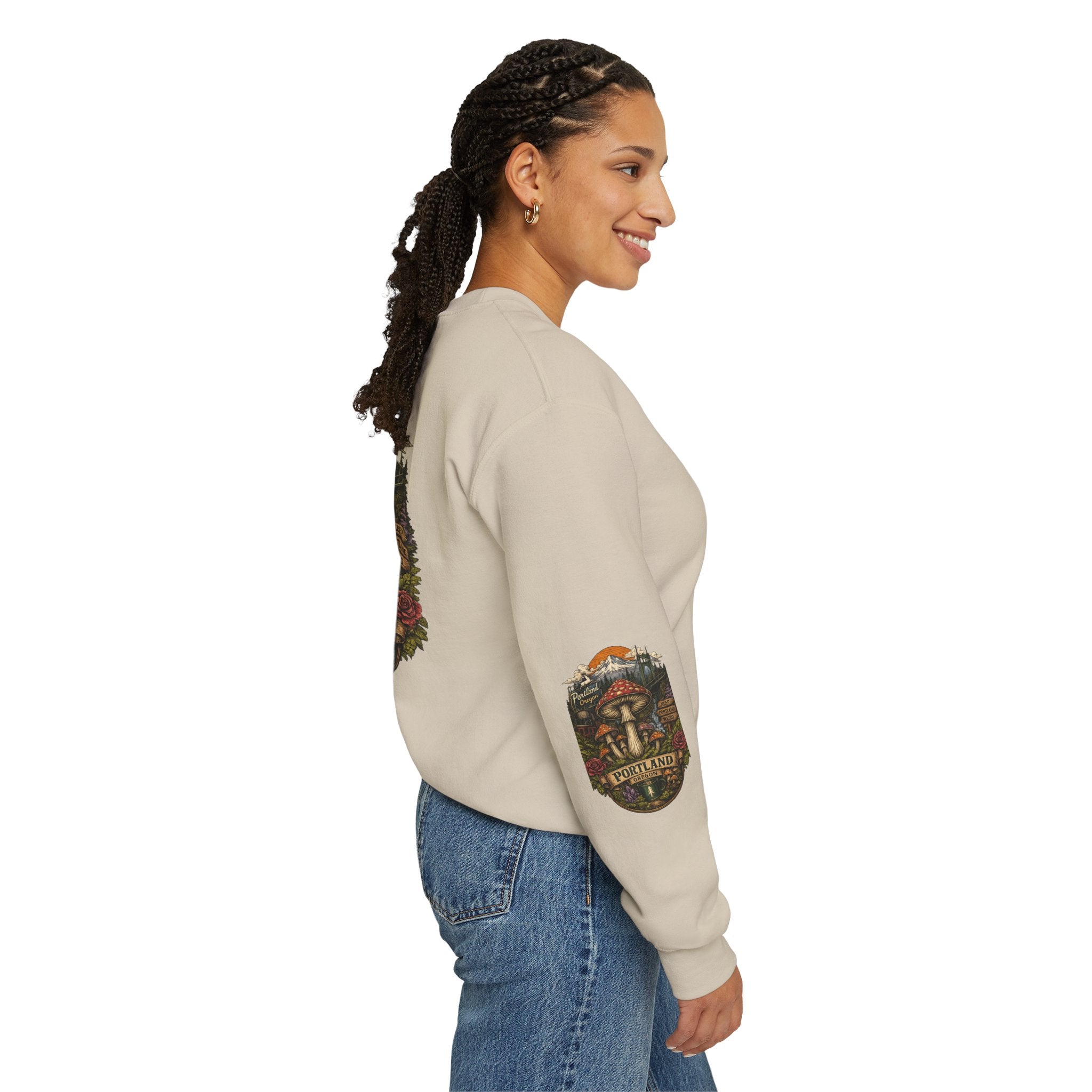 Mushroom Crewneck Sweatshirt — Portland Vintage Psychedelic Fungi Graphic