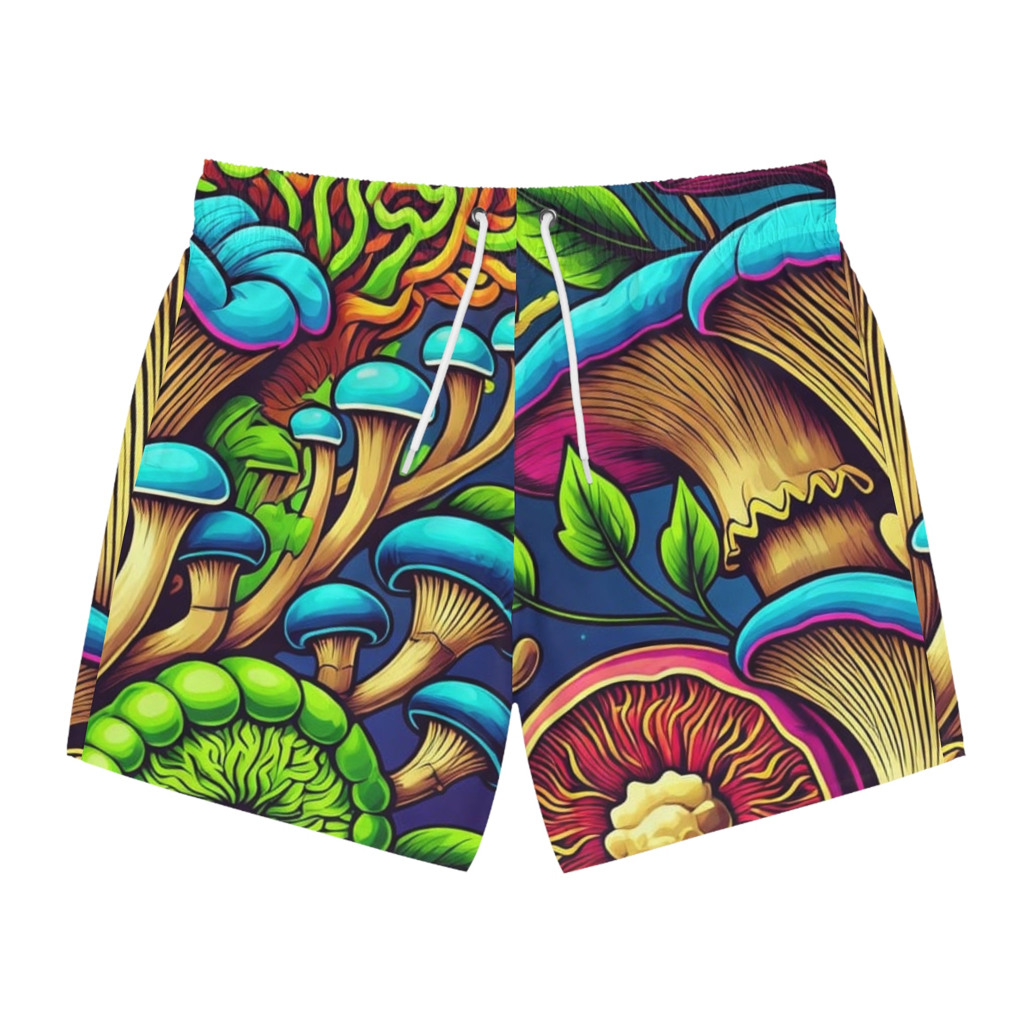 Mushroom Psychedelic Swim Trunks — Vibrant All-Over Print Beach Shorts