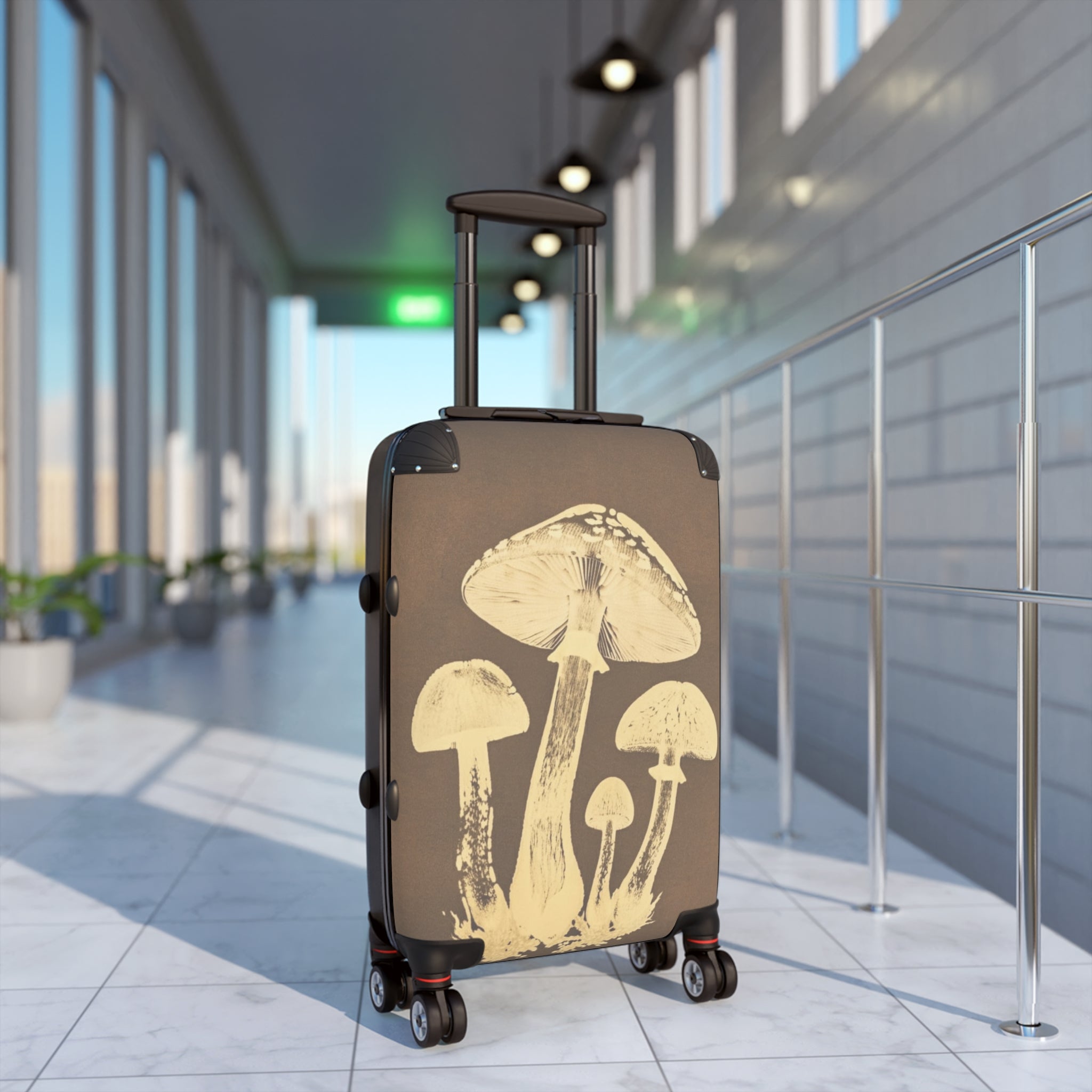 Mushroom Illustration Suitcase — Vintage Botanical Carry-On Luggage