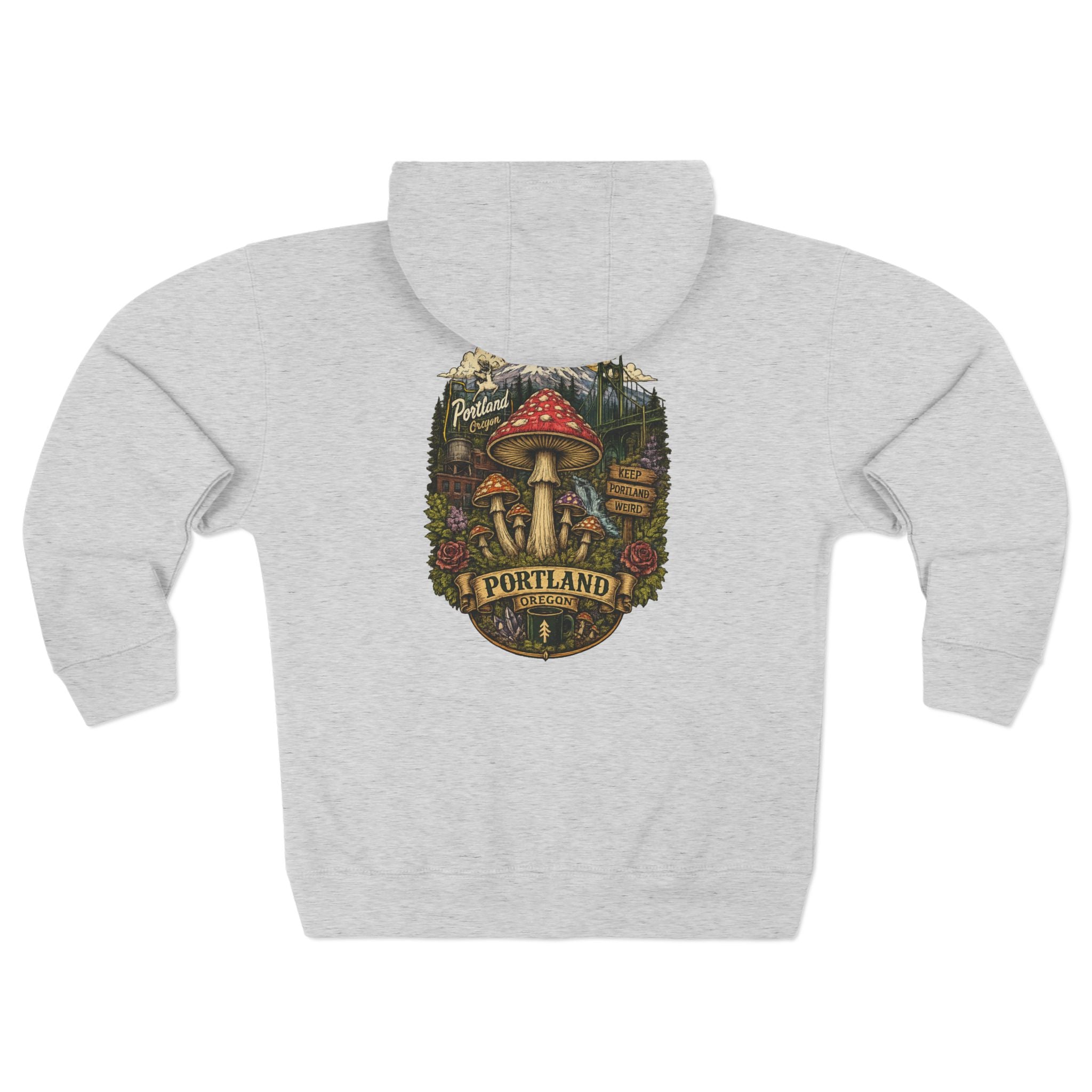Portland Mushroom Zip Hoodie — Vintage Psychedelic Fungi Forest Jacket