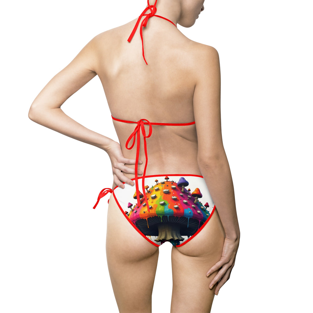 Maillot de bain bikini champignon arc-en-ciel — Maillot de bain triangle à nouer sur les côtés pour femme