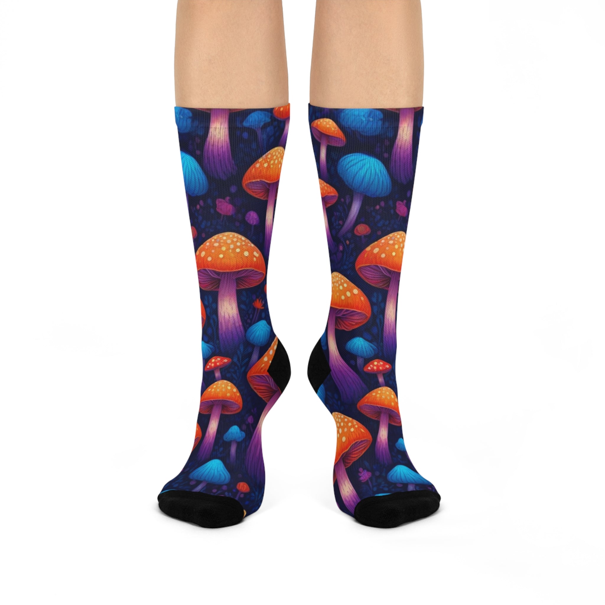 Psychedelic Mushroom Crew Socks — Colorful Fantasy Fungi Cushion Crew