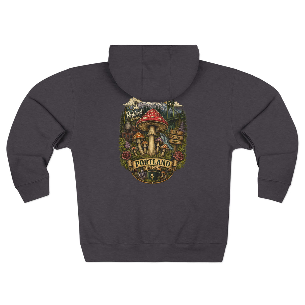 Portland Mushroom Zip Hoodie — Vintage Psychedelic Fungi Forest Jacket