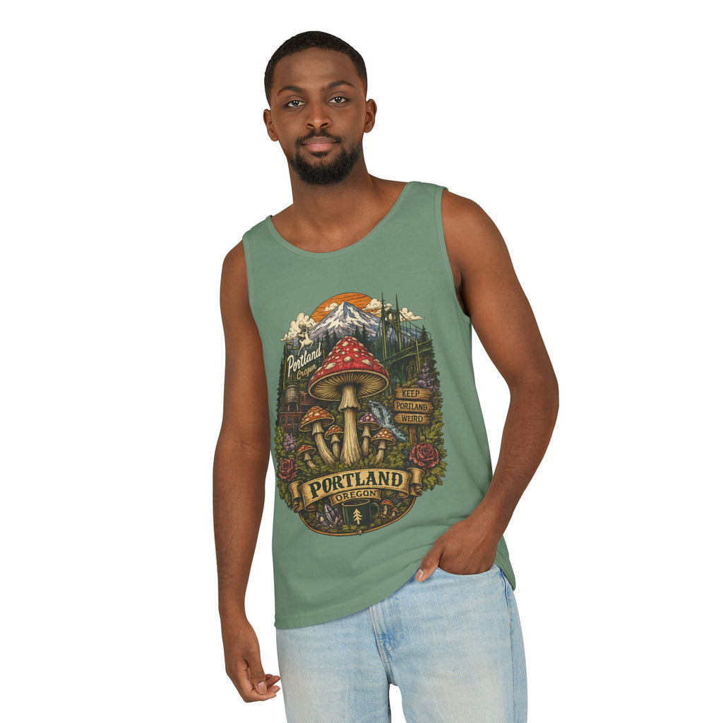 Portland Mushroom Tank Top — Vintage Forest Travel Graphic