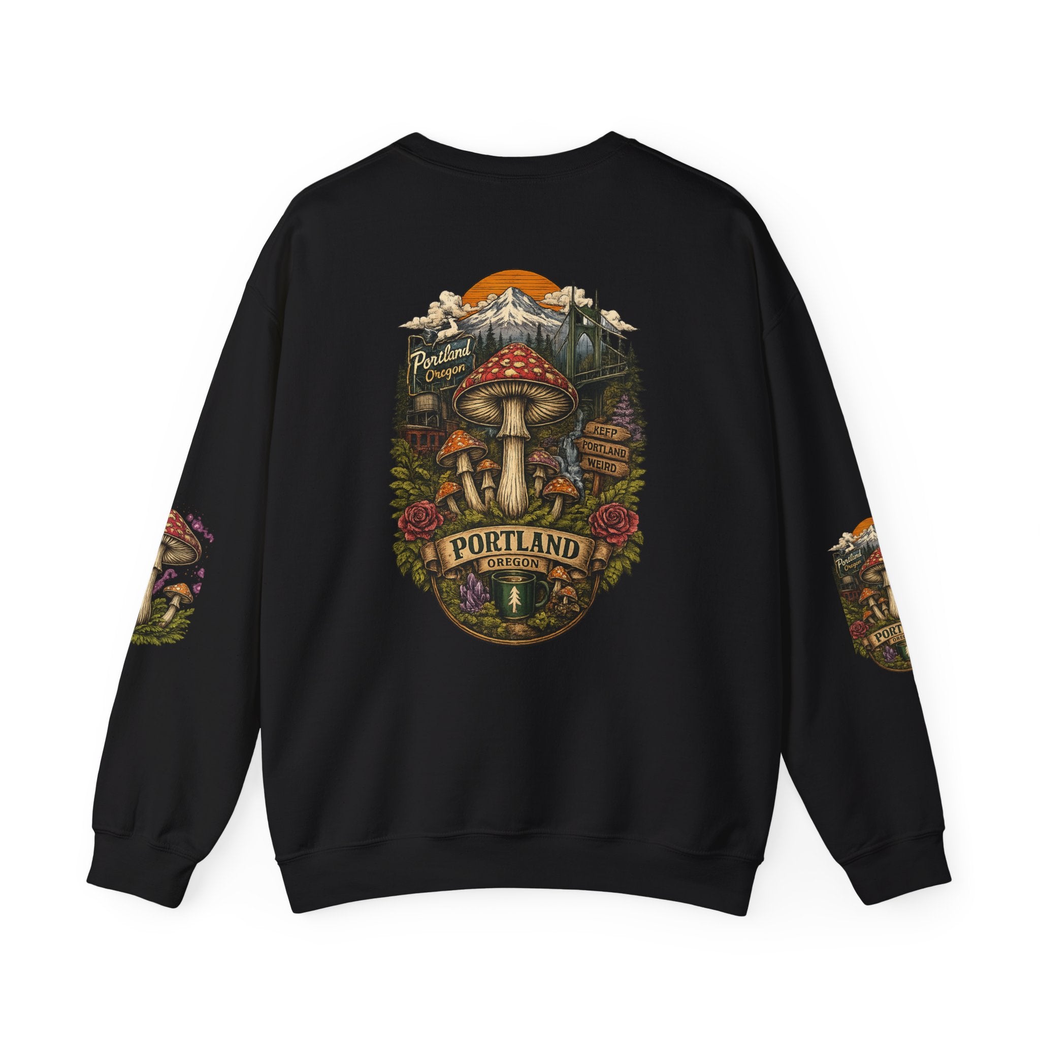 Mushroom Crewneck Sweatshirt — Portland Vintage Psychedelic Fungi Graphic
