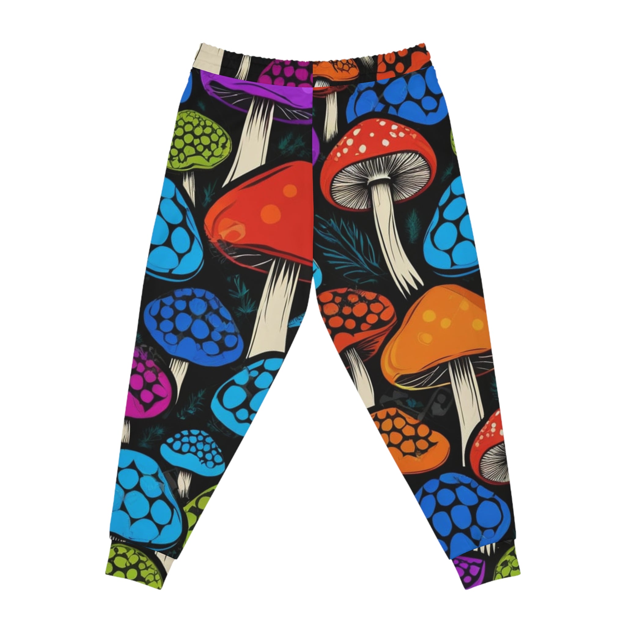 Mushroom Pattern Athletic Joggers — Colorful Psychedelic Fungi Print