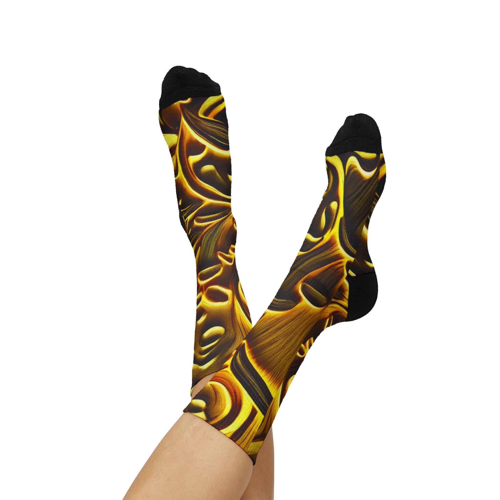 Socks: Gold Baroque Sublimation Socks — Ornate Vintage Pattern Crew Socks