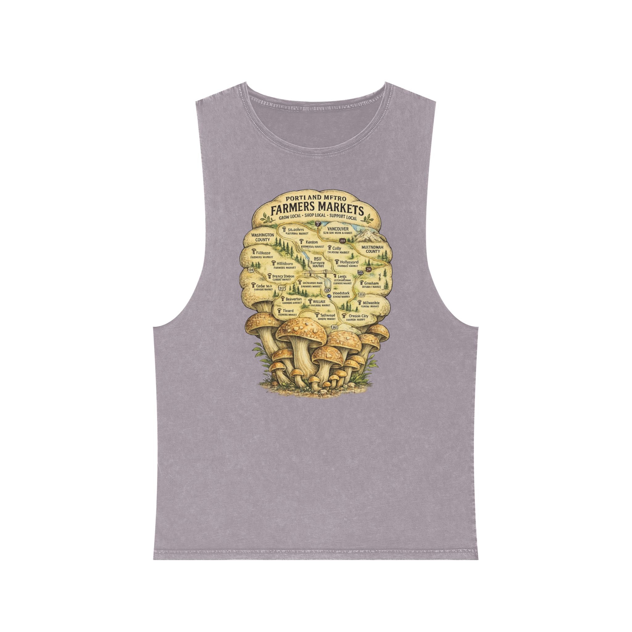 City: Stonewash Tank Top: Mushroom Festival Tank — Farmers Markets Map Stonewash Tank