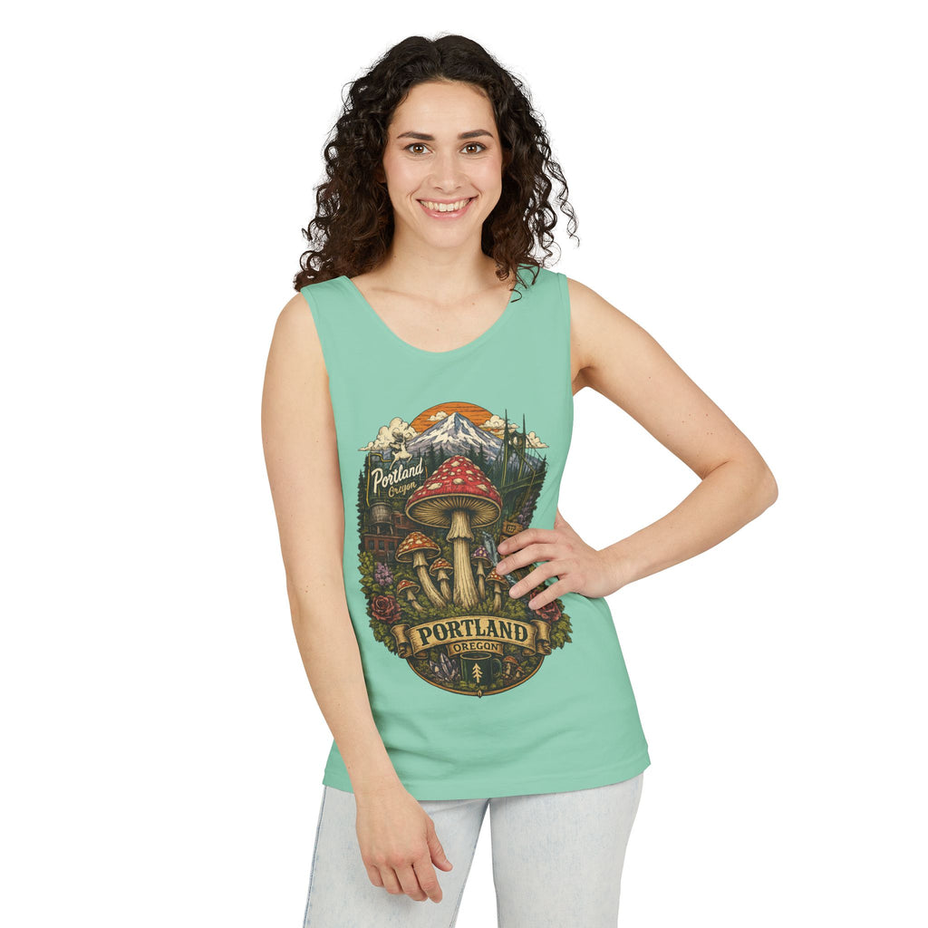 Portland Mushroom Tank Top — Vintage Forest Travel Graphic