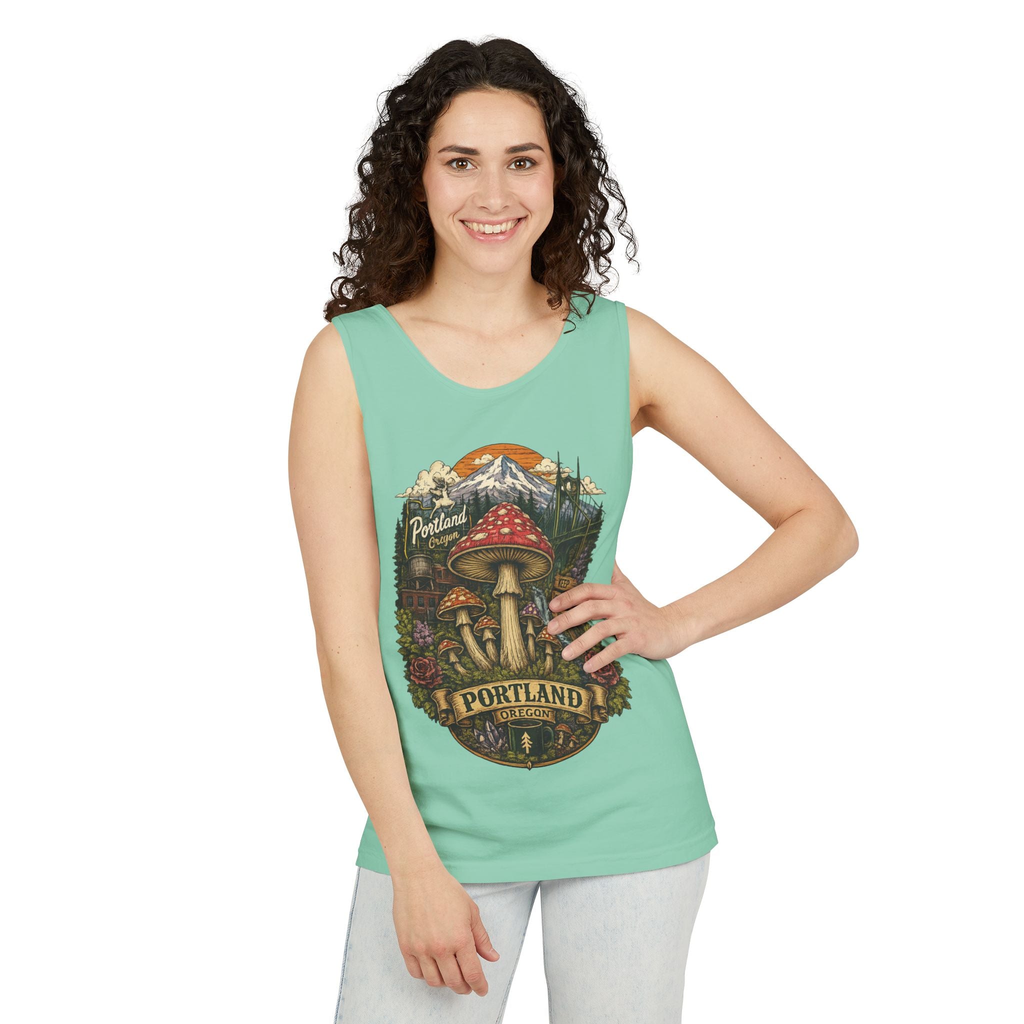 Portland Mushroom Tank Top — Vintage Forest Travel Graphic
