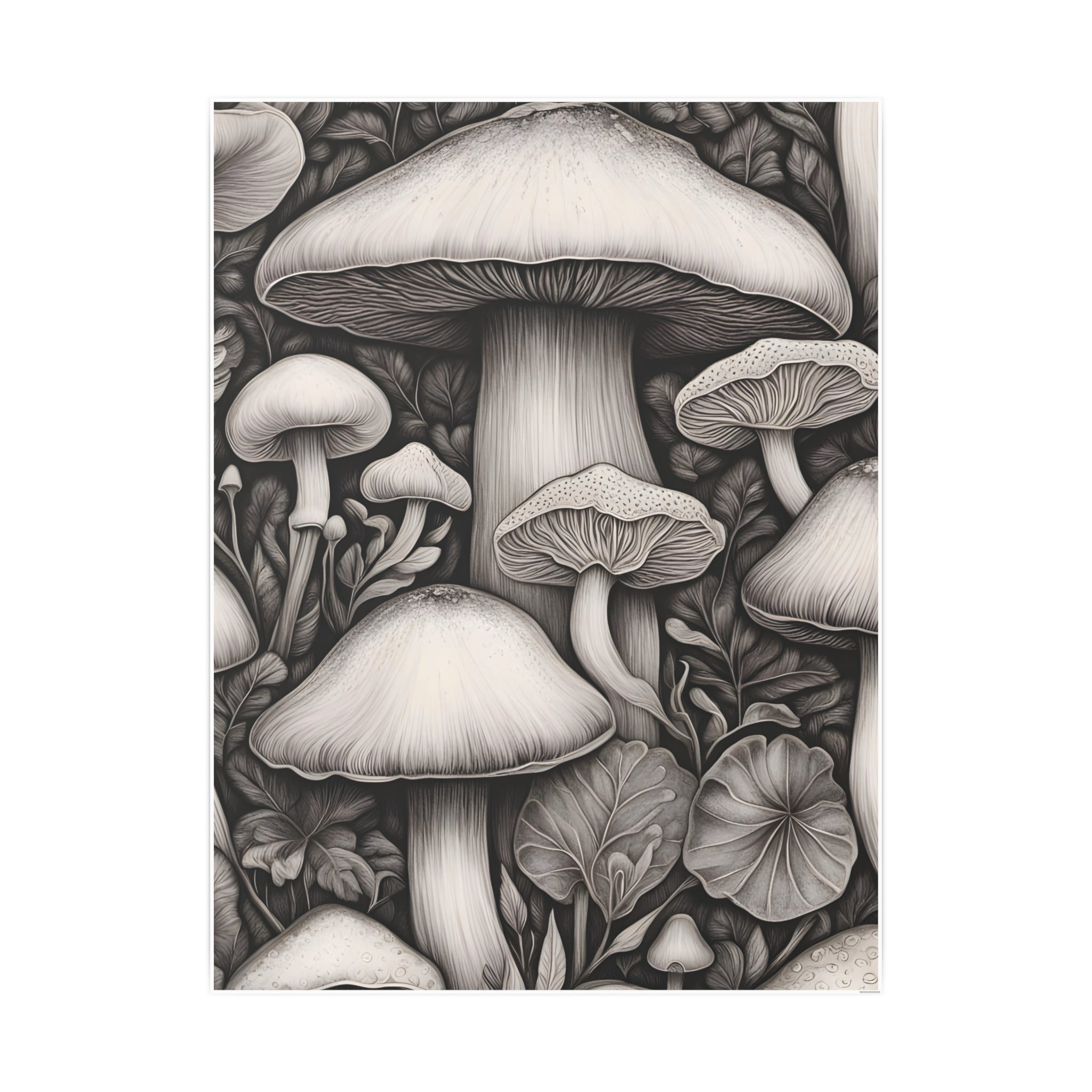 Poster: Mushroom Illustration Poster — Botanical Fungi Art Print