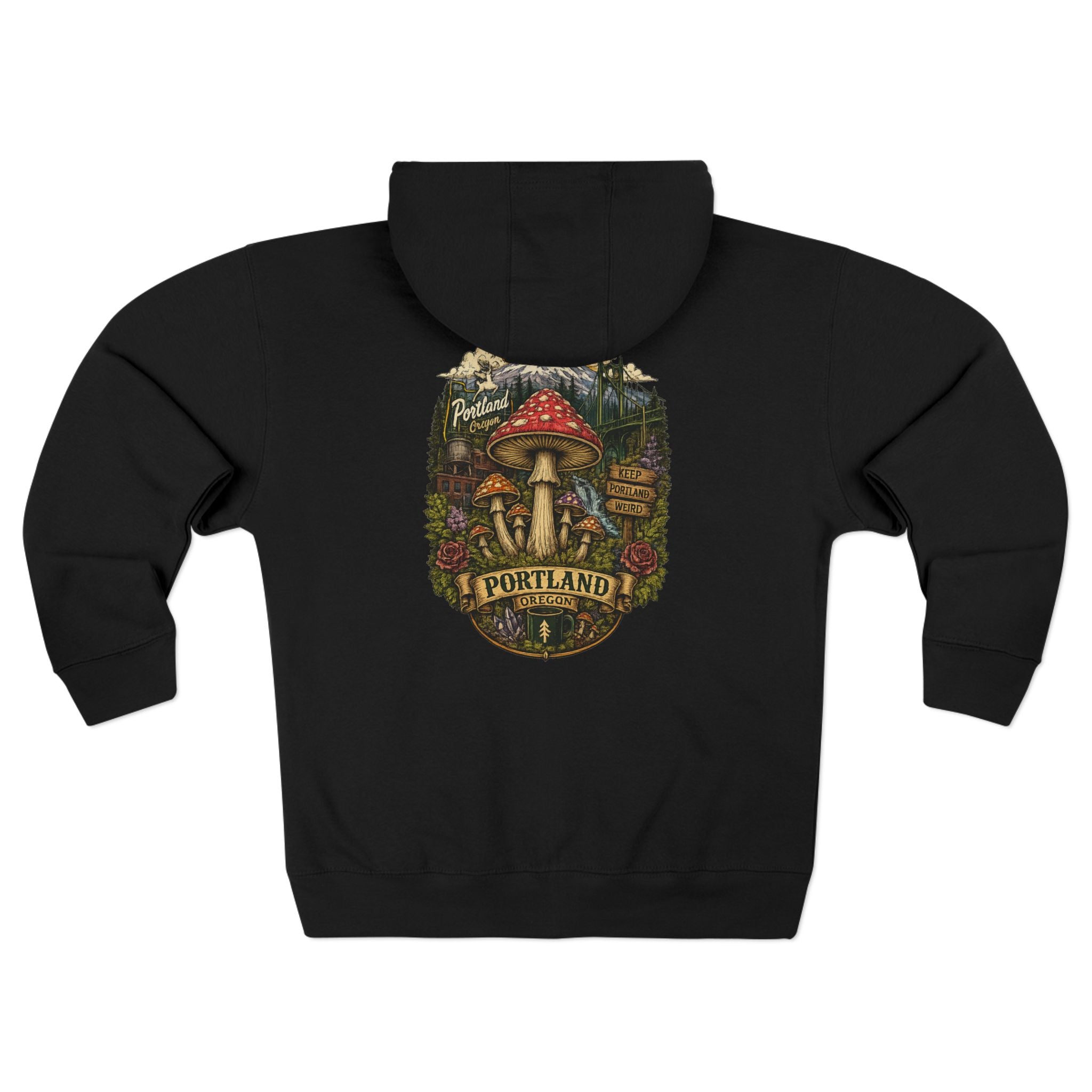 Portland Mushroom Zip Hoodie — Vintage Psychedelic Fungi Forest Jacket