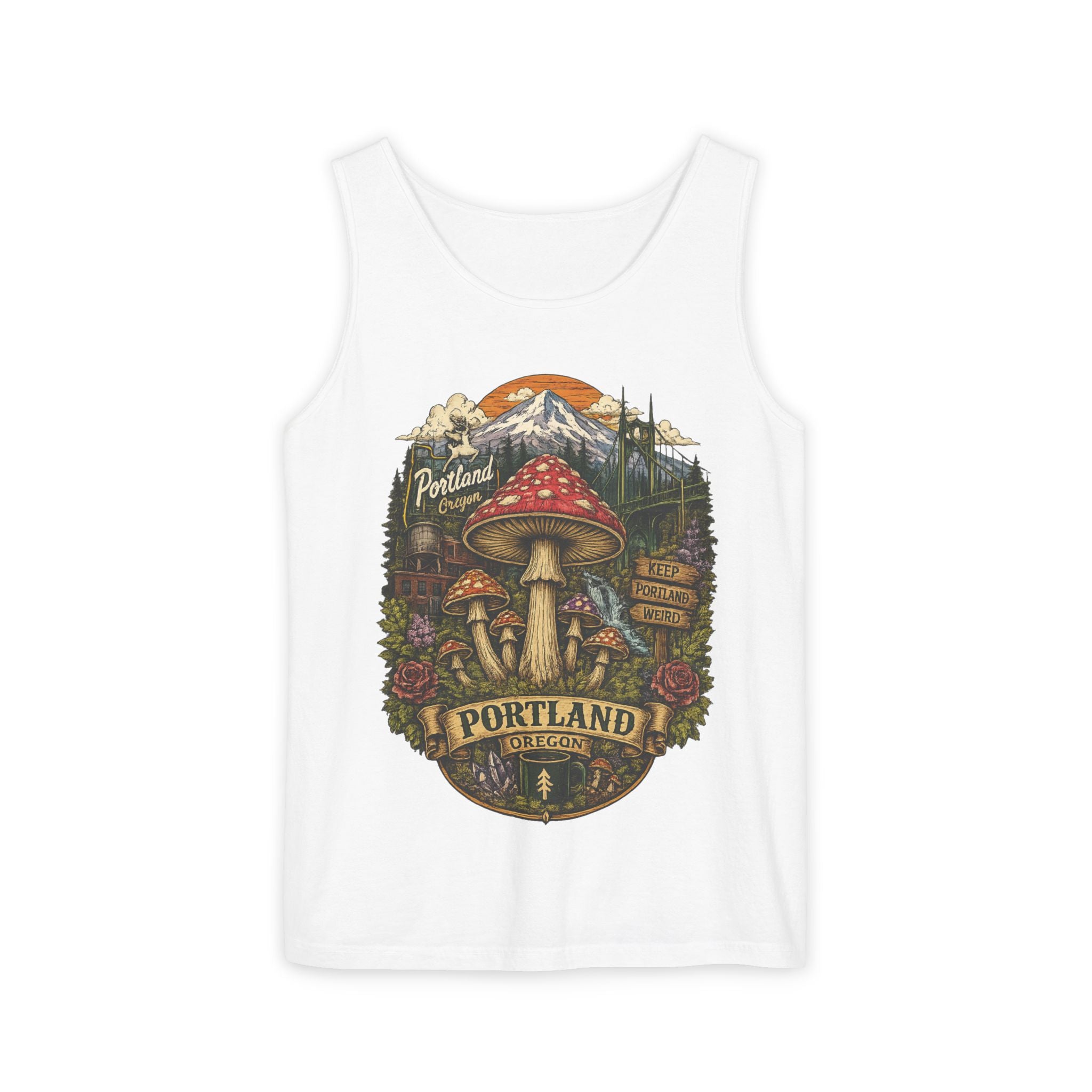 Portland Mushroom Tank Top — Vintage Forest Travel Graphic