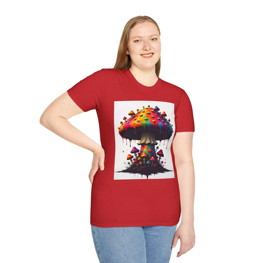 Piper's Shroom Works T-Shirt — Rainbow Drip Mushroom Graphic Tee