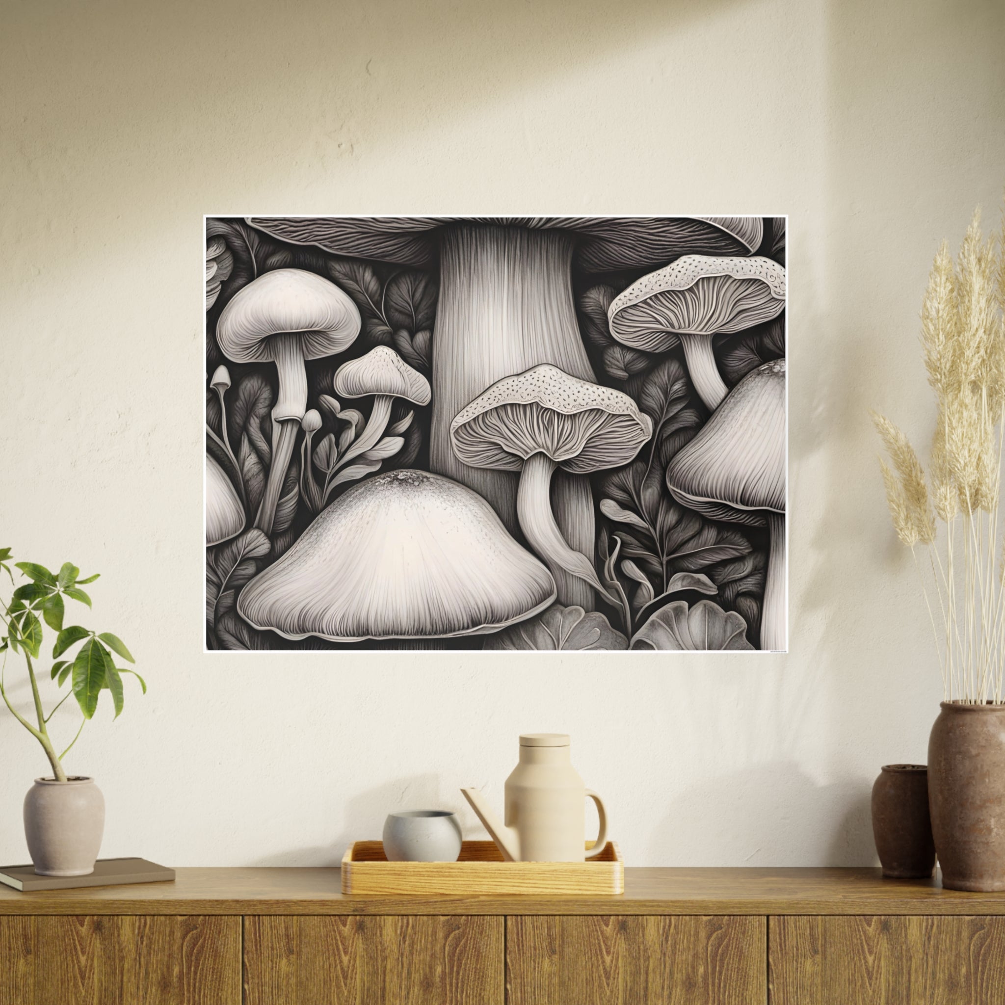 Poster: Mushroom Illustration Poster — Botanical Fungi Art Print