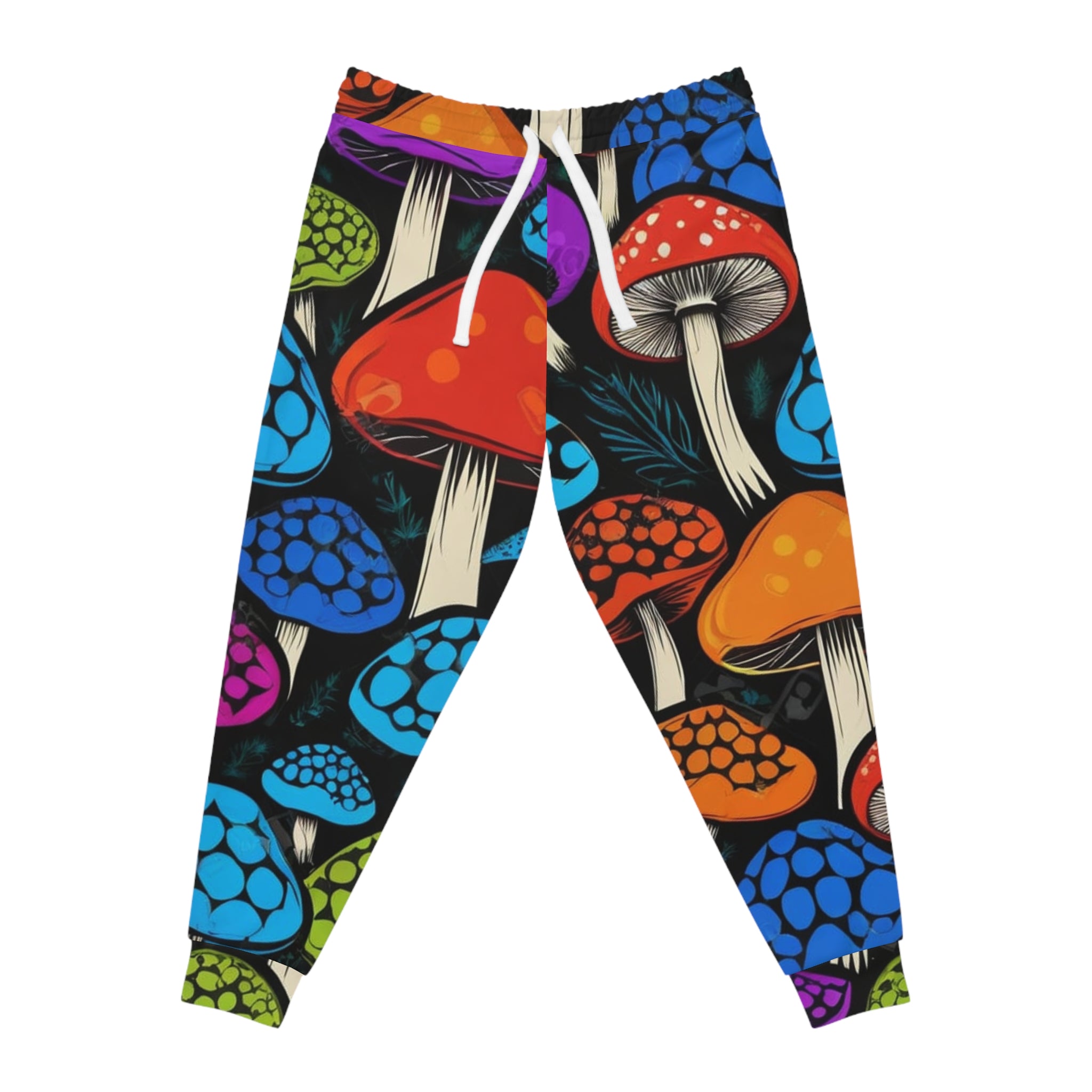 Mushroom Pattern Athletic Joggers — Colorful Psychedelic Fungi Print