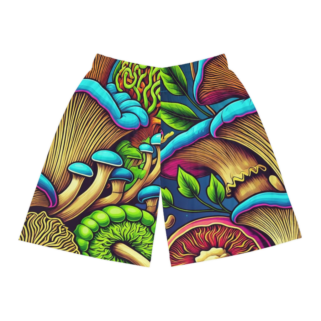 Psychedelic Mushroom Basketball Shorts — Vibrant All-Over-Print Athletic Shorts