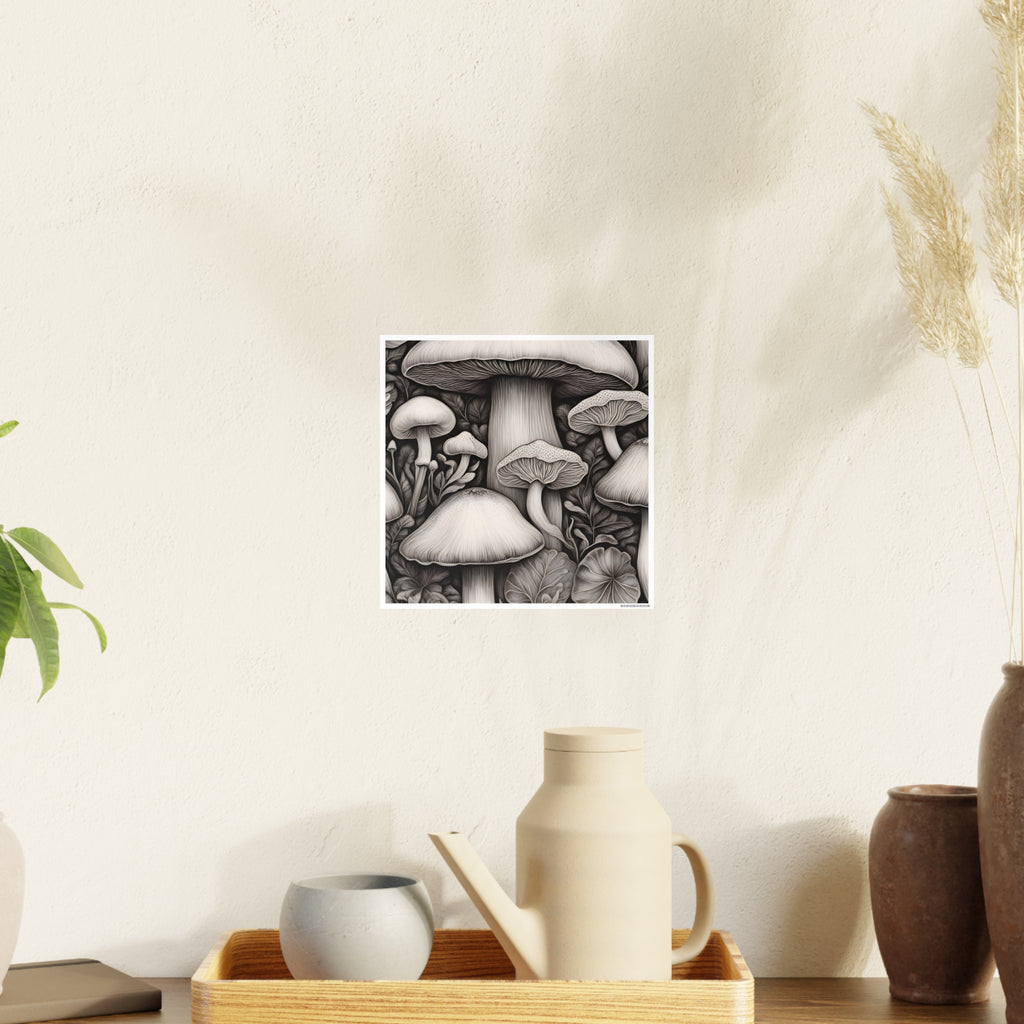 Poster: Mushroom Illustration Poster — Botanical Fungi Art Print
