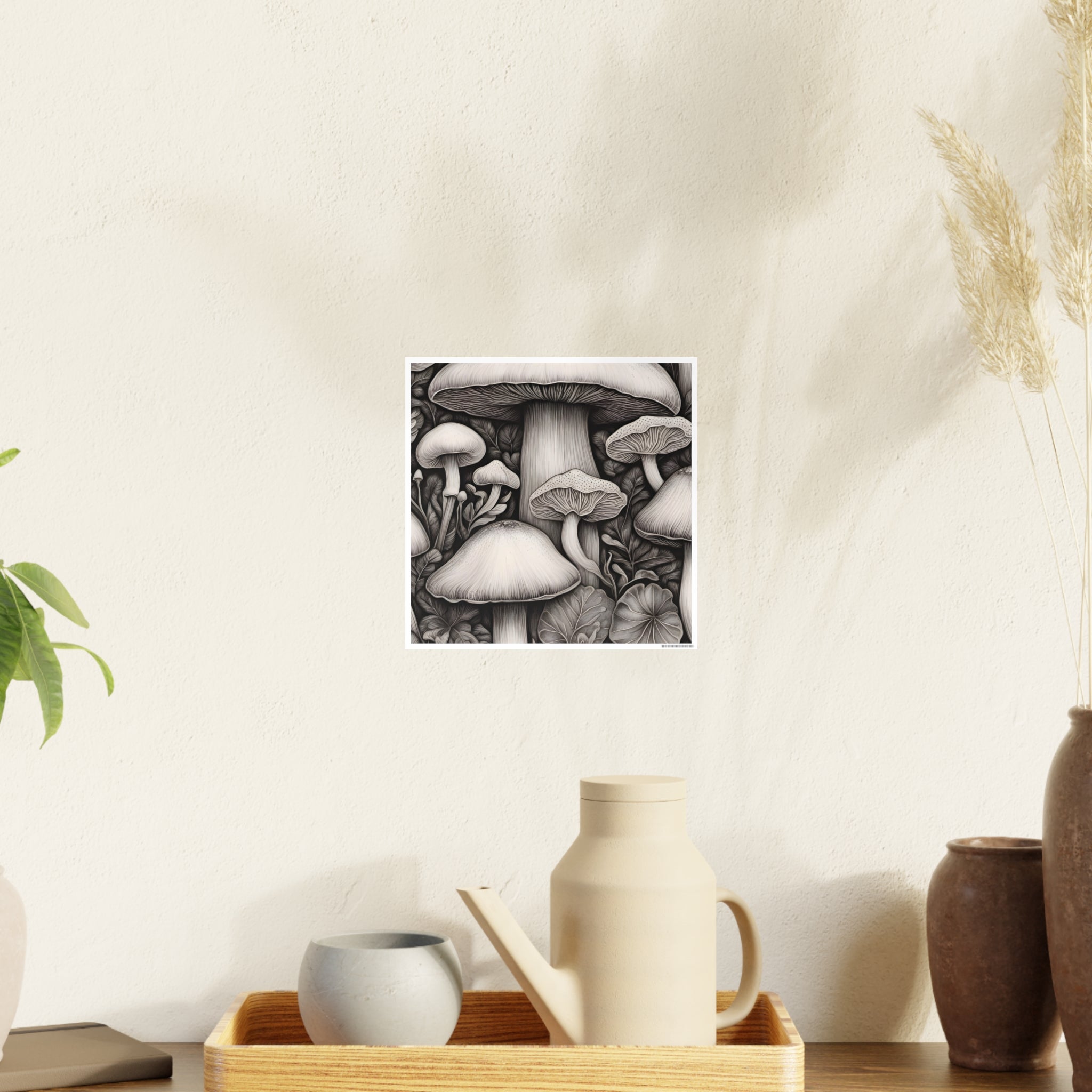 Poster: Mushroom Illustration Poster — Botanical Fungi Art Print
