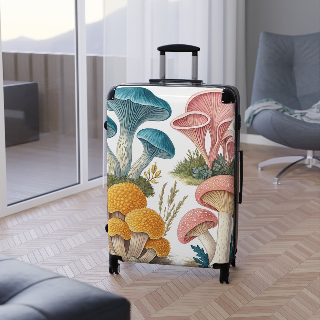 Botanical Mushroom Suitcase – Colorful Fungi Travel Luggage
