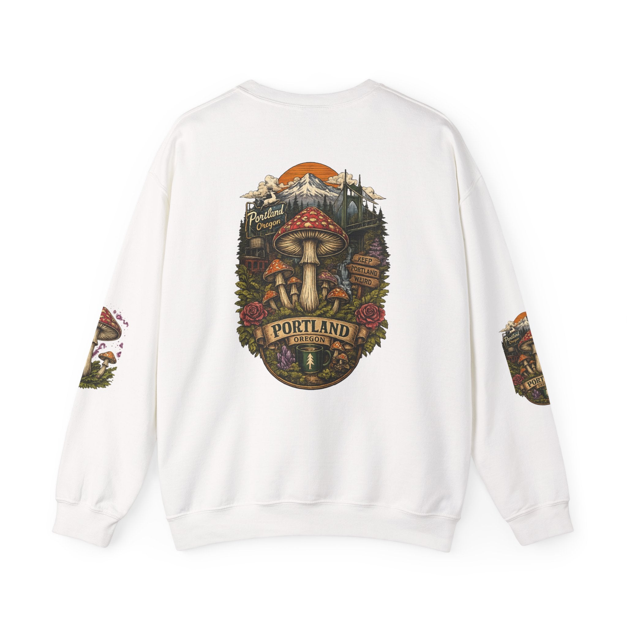 Mushroom Crewneck Sweatshirt — Portland Vintage Psychedelic Fungi Graphic