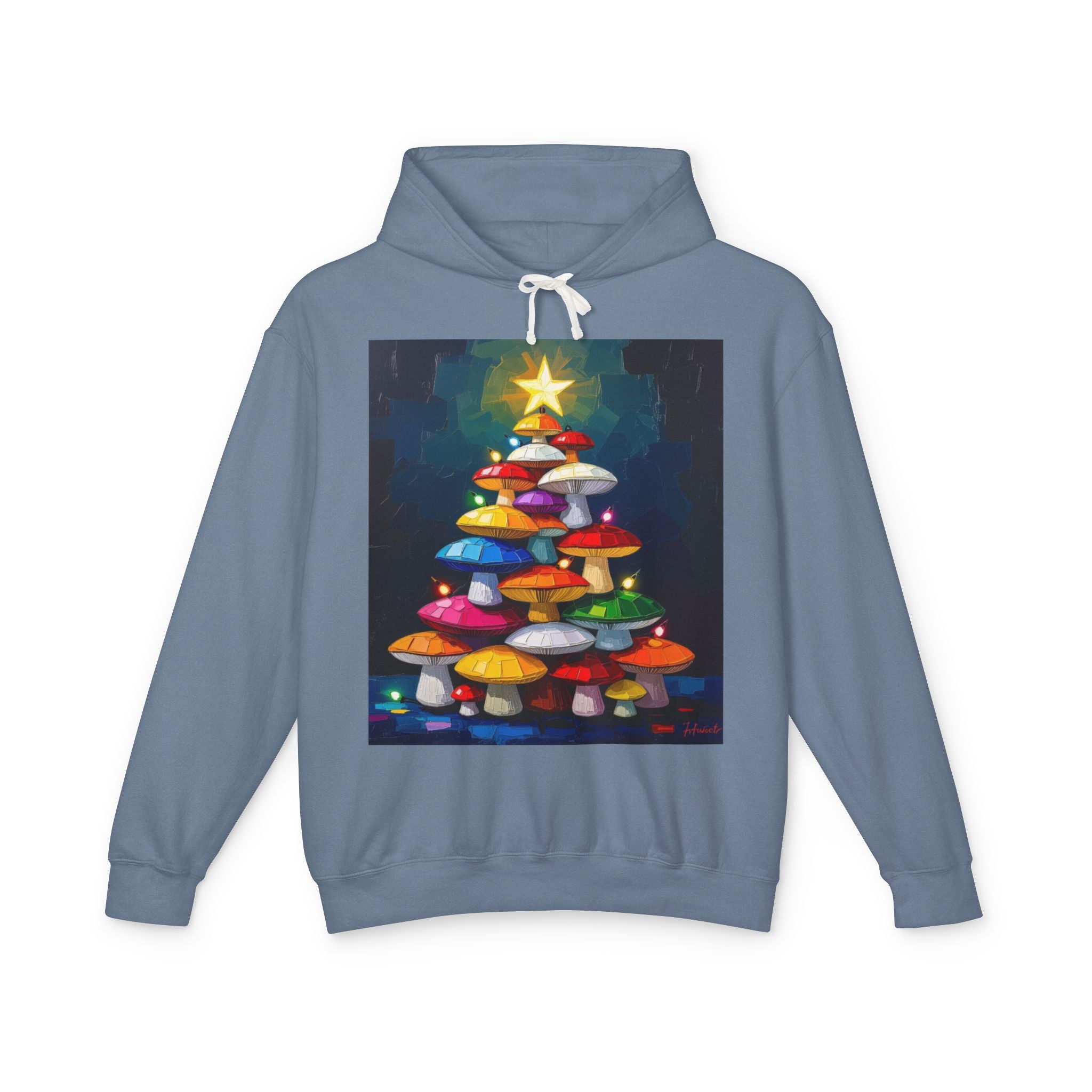 Mushroom Christmas Tree Hoodie — "Happy Shroom Forager" Holiday Pullover