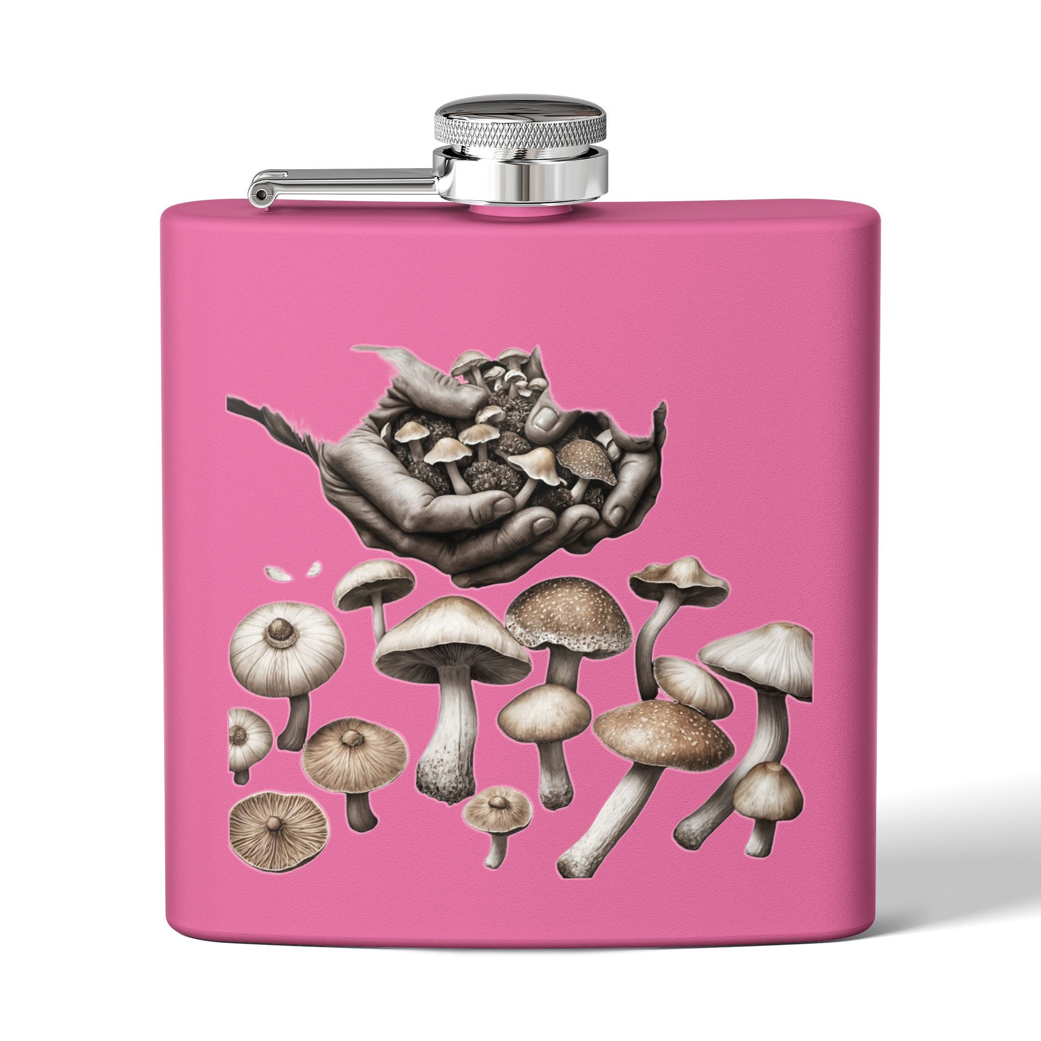 🍄 Hands of the Harvest Flask – Hold the Magic of Nature 🤲 Stainless Steel Flask, 6oz