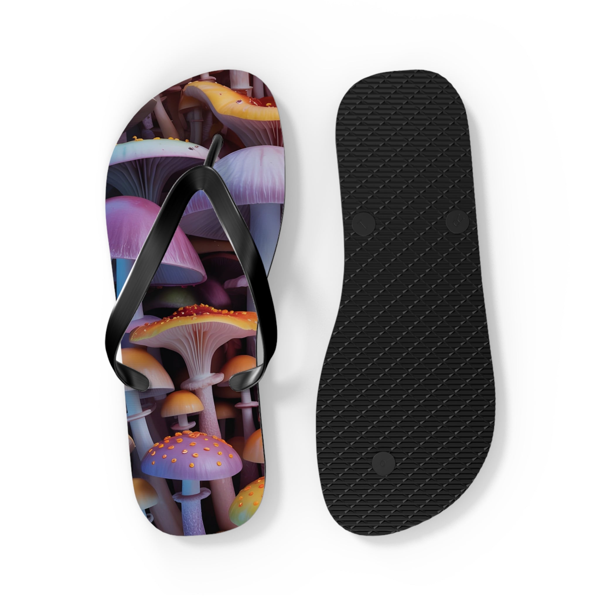Flops: Psychedelic Mushroom Flip Flops - Colorful Fantasy Beach Sandals
