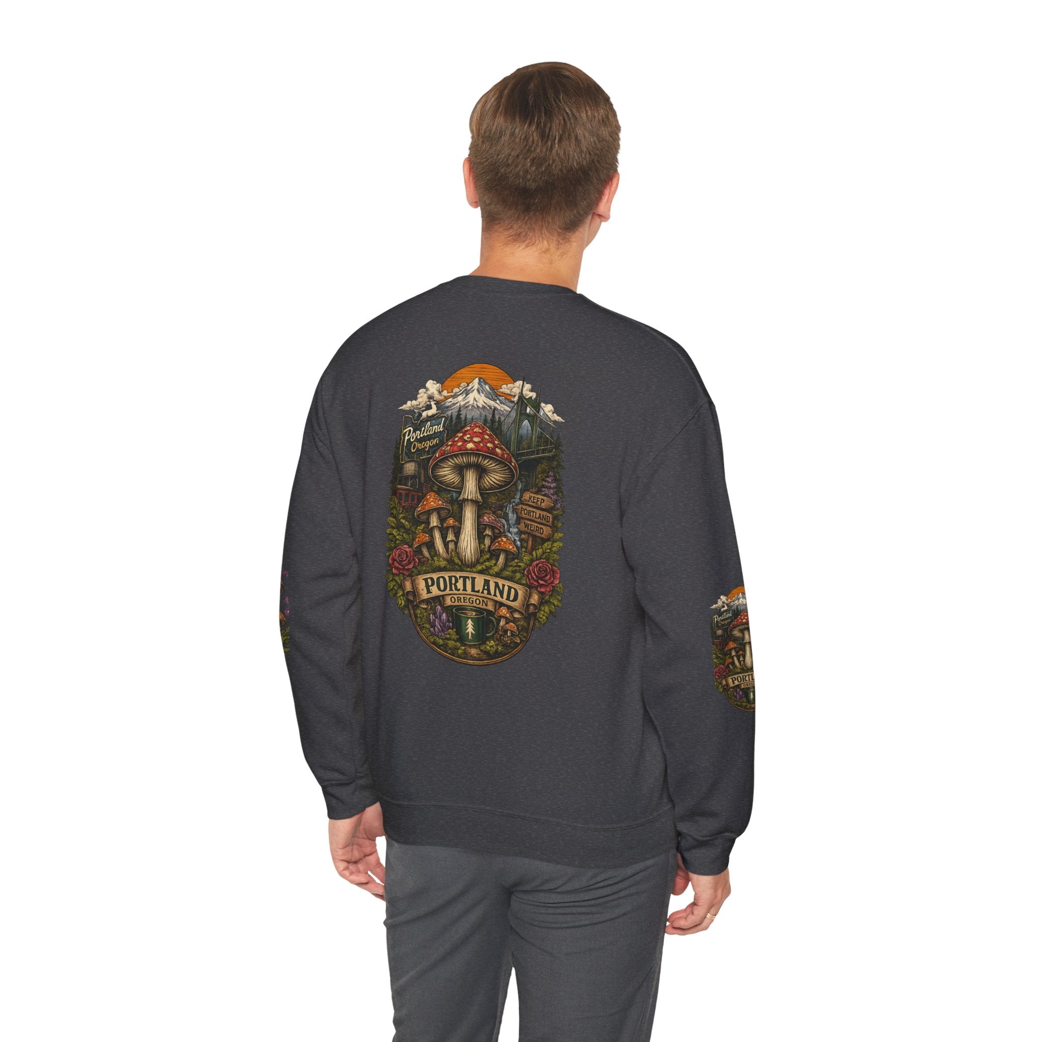 Mushroom Crewneck Sweatshirt — Portland Vintage Psychedelic Fungi Graphic