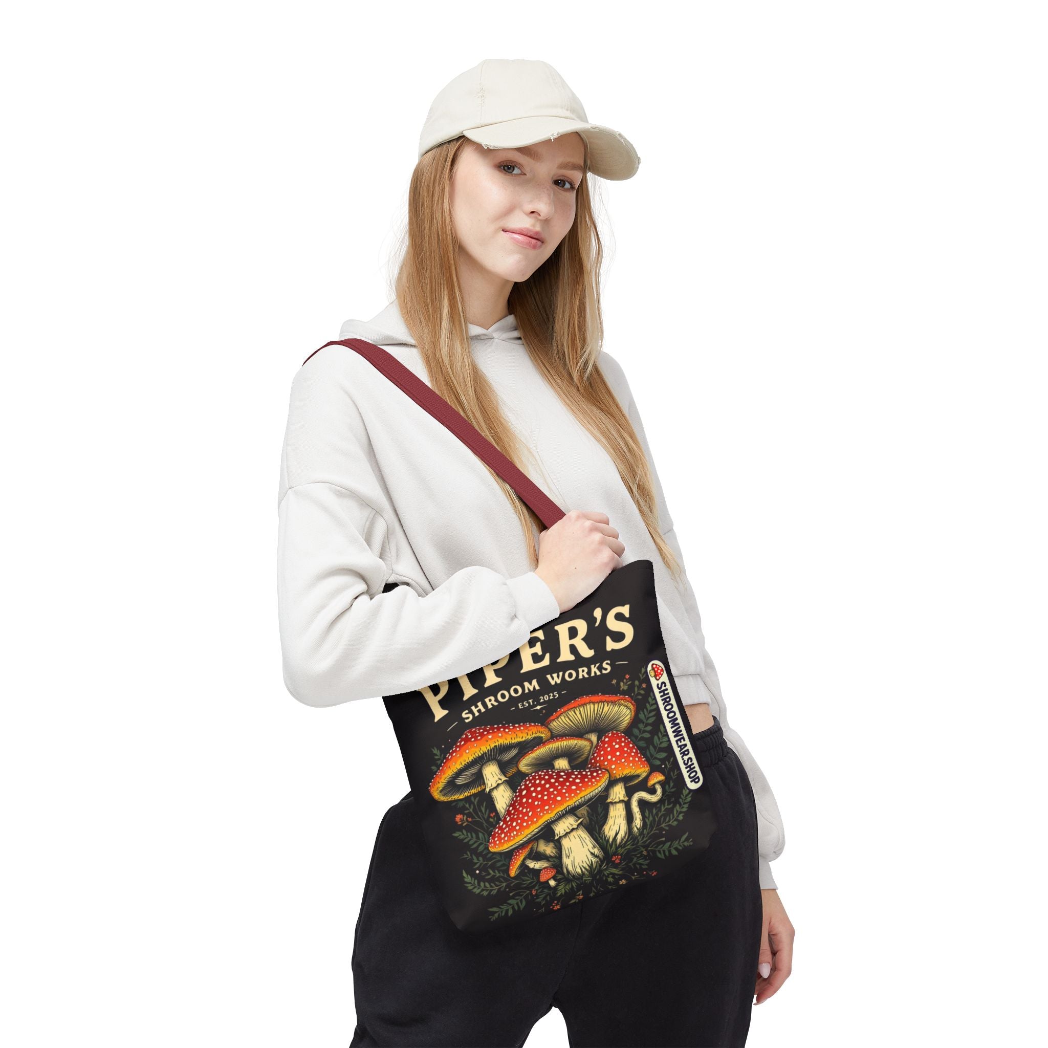 Bag: Mushroom Tote Bag — “Piper’s Shroom Works” Vintage Fungi Market Tote