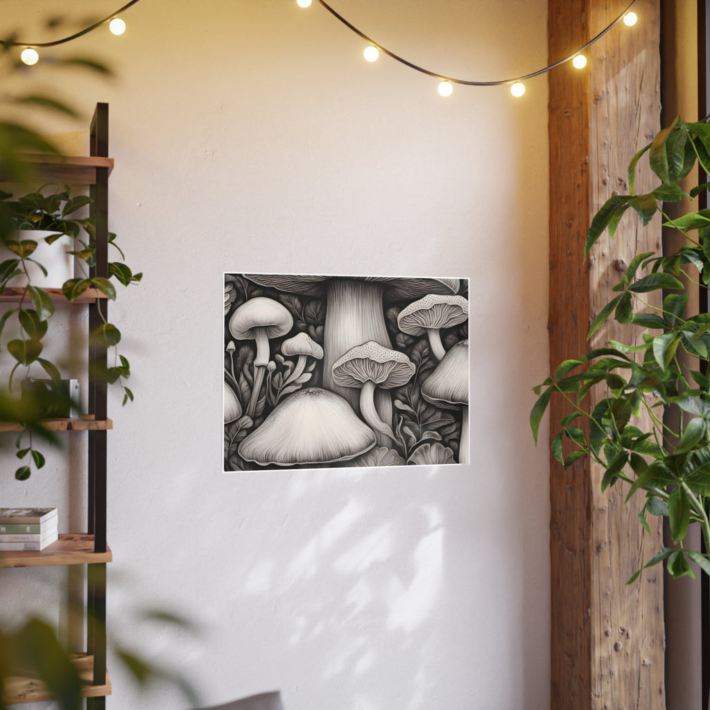 Poster: Mushroom Illustration Poster — Botanical Fungi Art Print