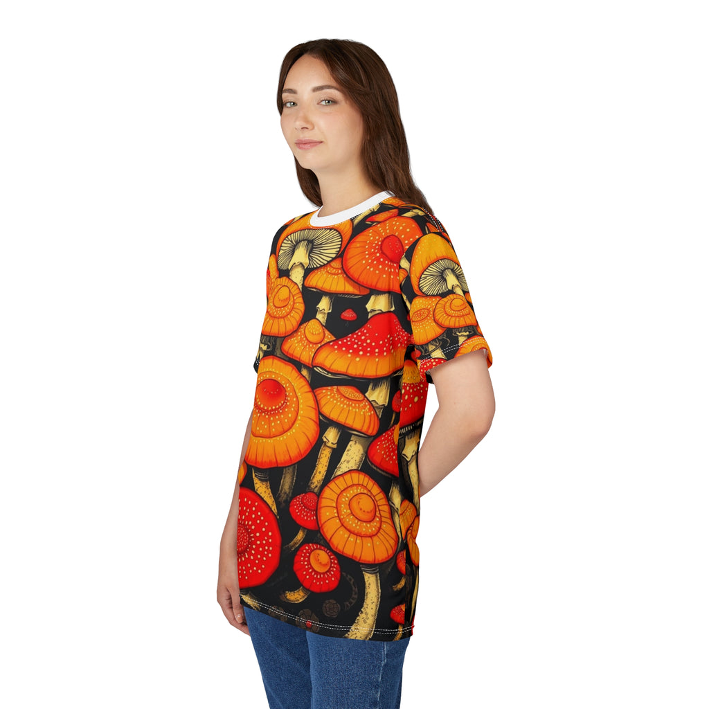 Psychedelic Orange Mushroom All-Over Print Tee