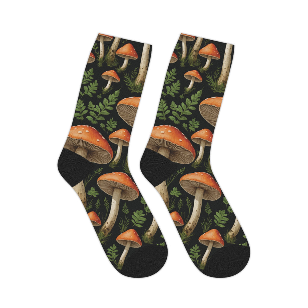 Mushroom Forest Mid-Length Socks — Autumn Toadstool Crew Socks