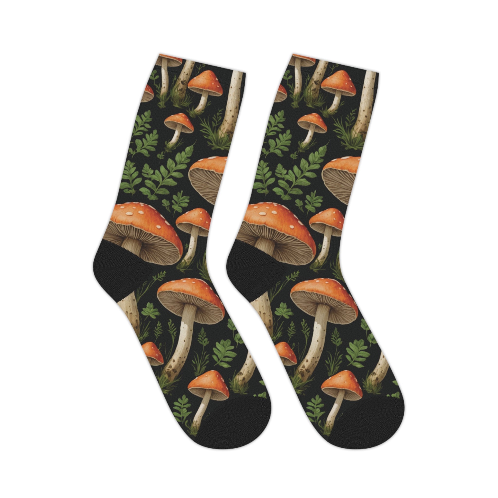 Mushroom Forest Mid-Length Socks — Autumn Toadstool Crew Socks