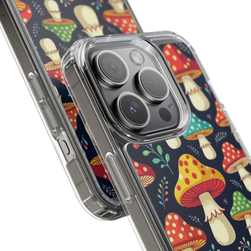 Phone Case: Mushroom Pattern Clear Phone Case — Colorful Toadstool Floral Design