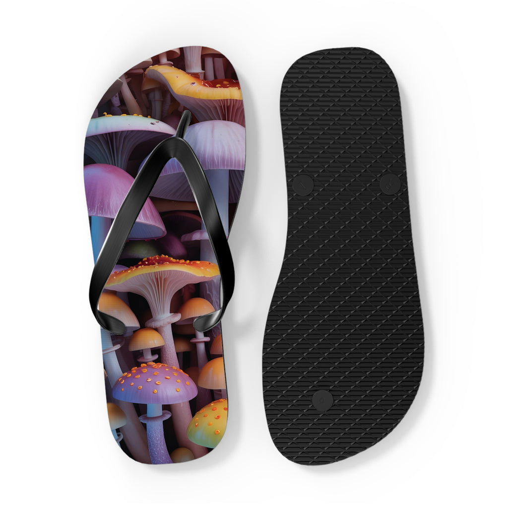 Flops: Psychedelic Mushroom Flip Flops - Colorful Fantasy Beach Sandals