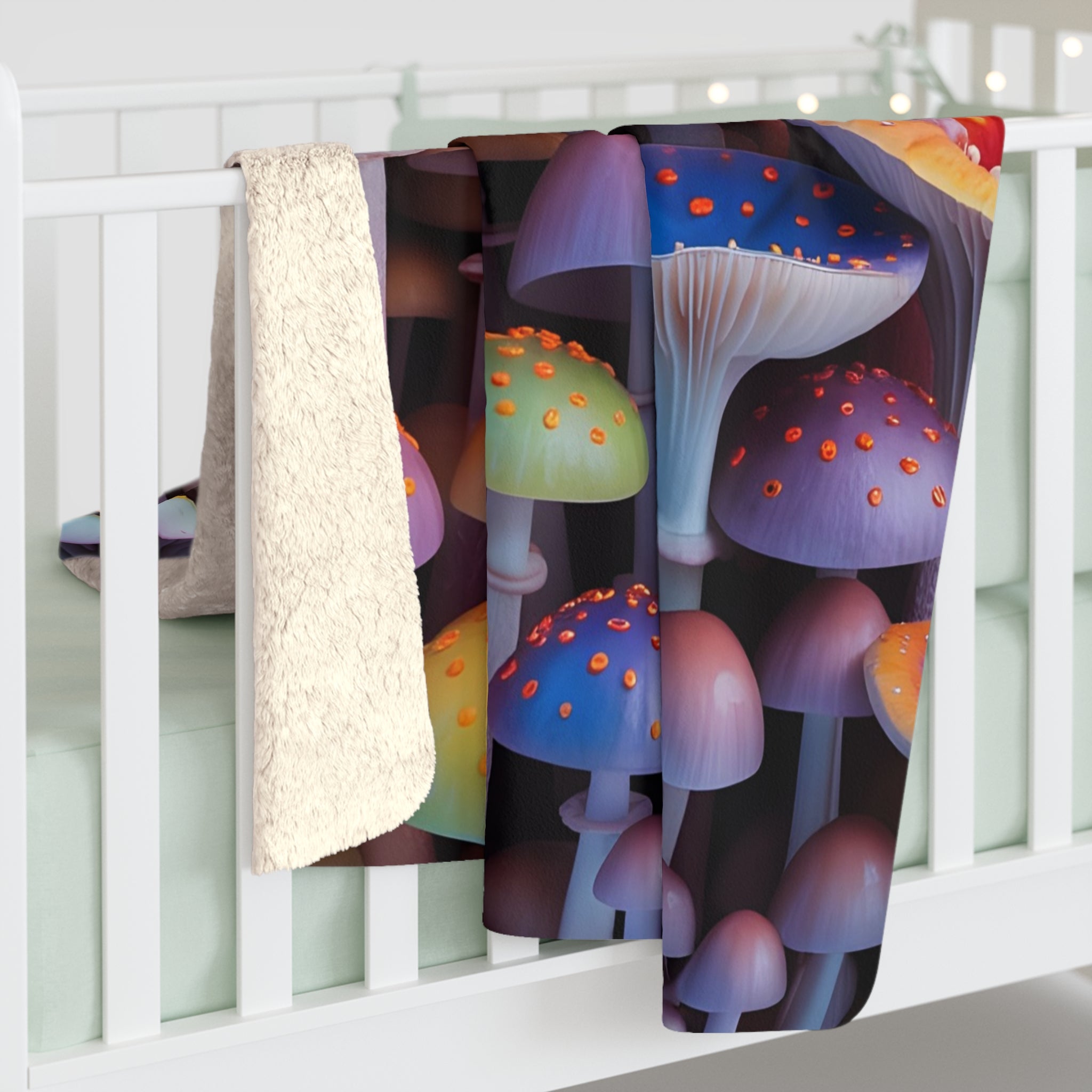 Blanket: Colorful Mushroom Sherpa Blanket — Cozy Fantasy Fleece Throw
