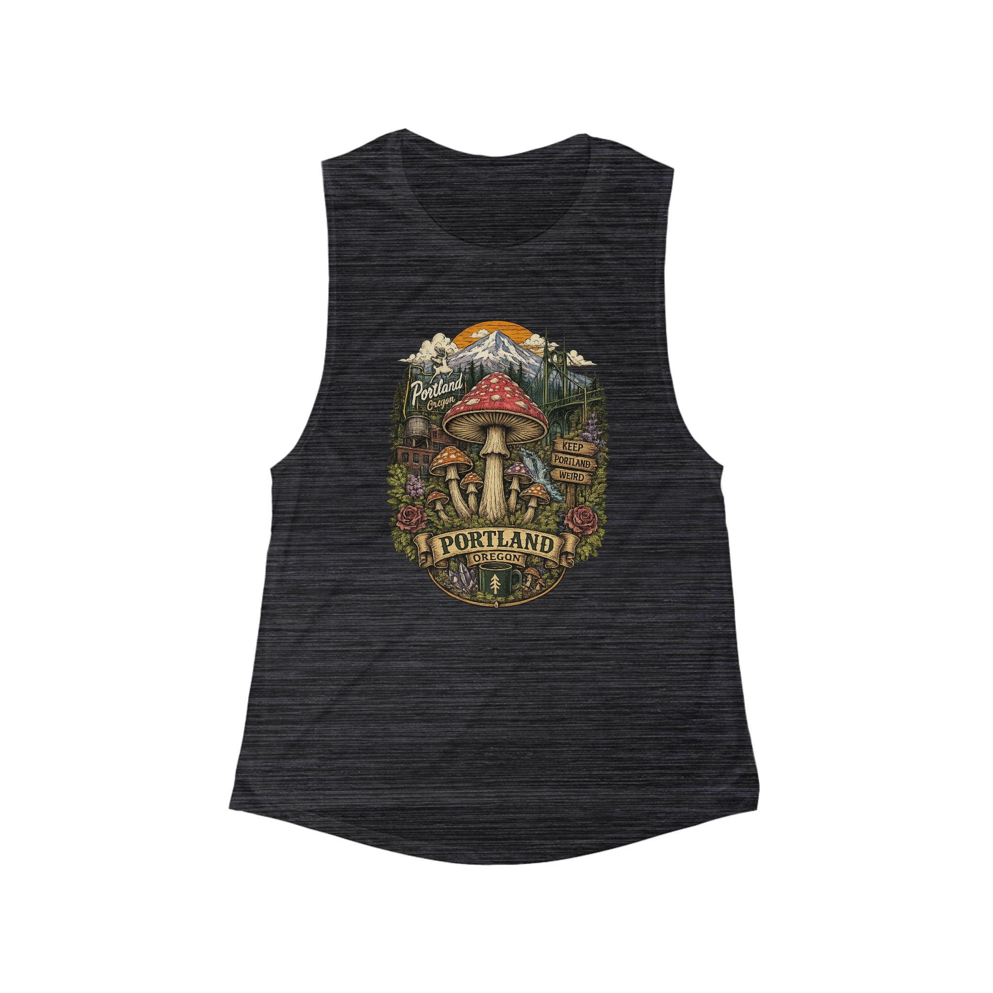 Portland Mushroom Graphic Tank — Women's Flow Scoop Muscle Tank