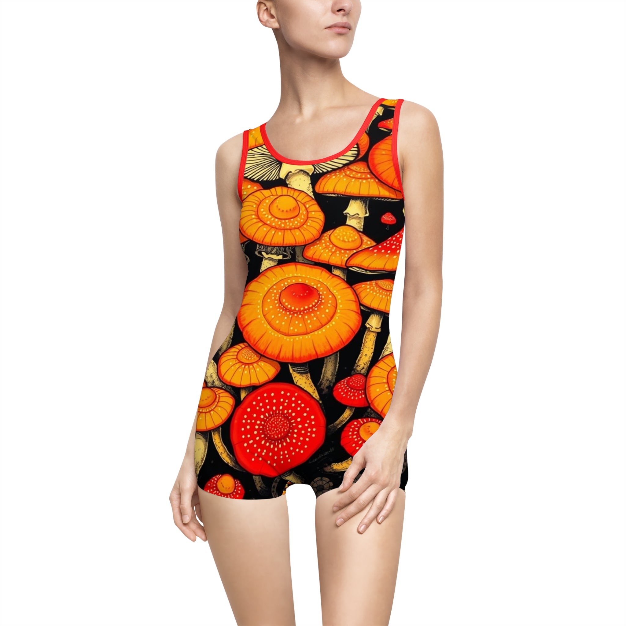 Women's Vintage Mushroom Print Swimsuit, Retro Pool Party, Summer Beachwear