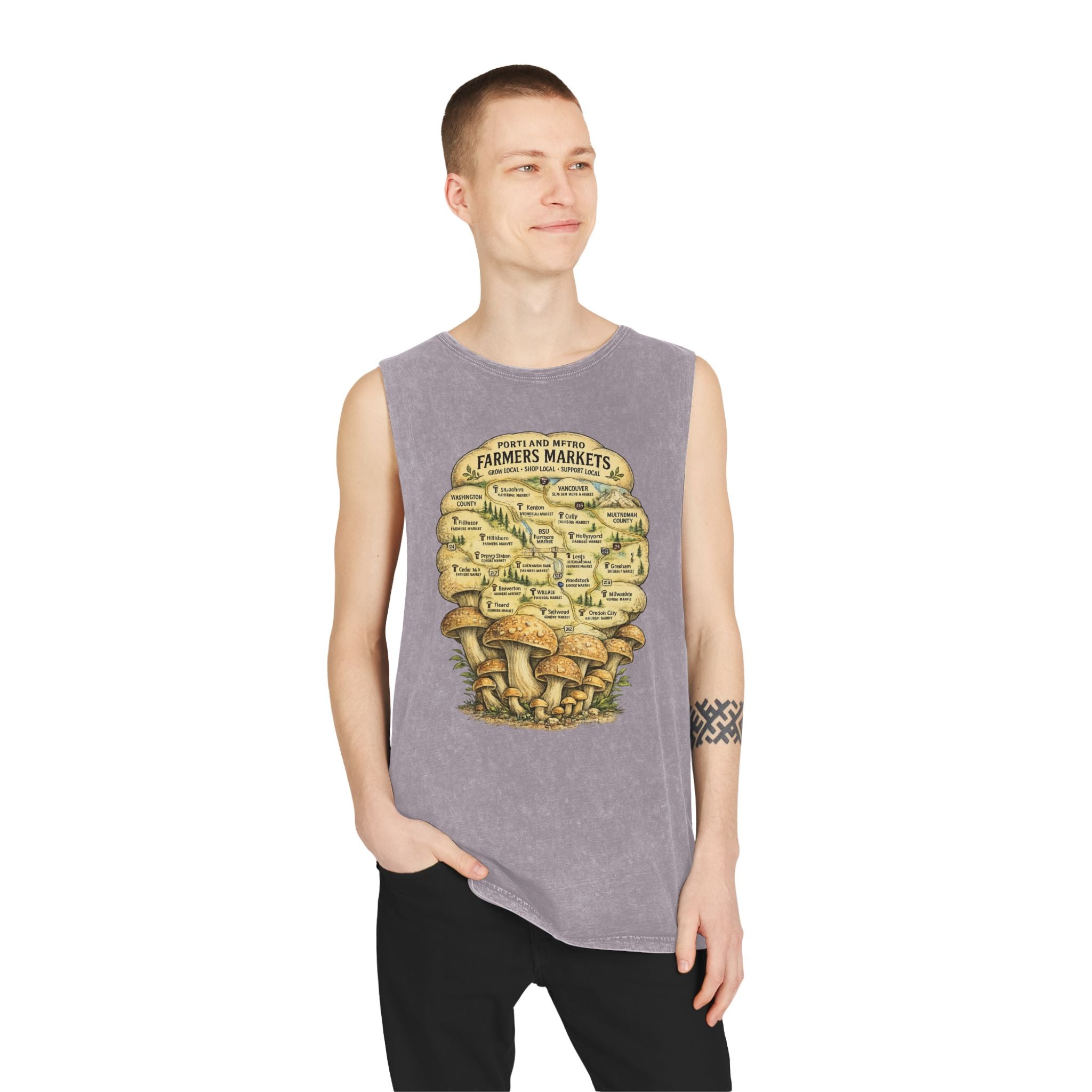City: Stonewash Tank Top: Mushroom Festival Tank — Farmers Markets Map Stonewash Tank