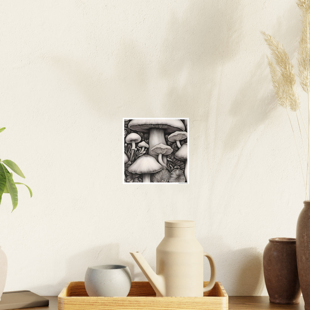 Poster: Mushroom Illustration Poster — Botanical Fungi Art Print