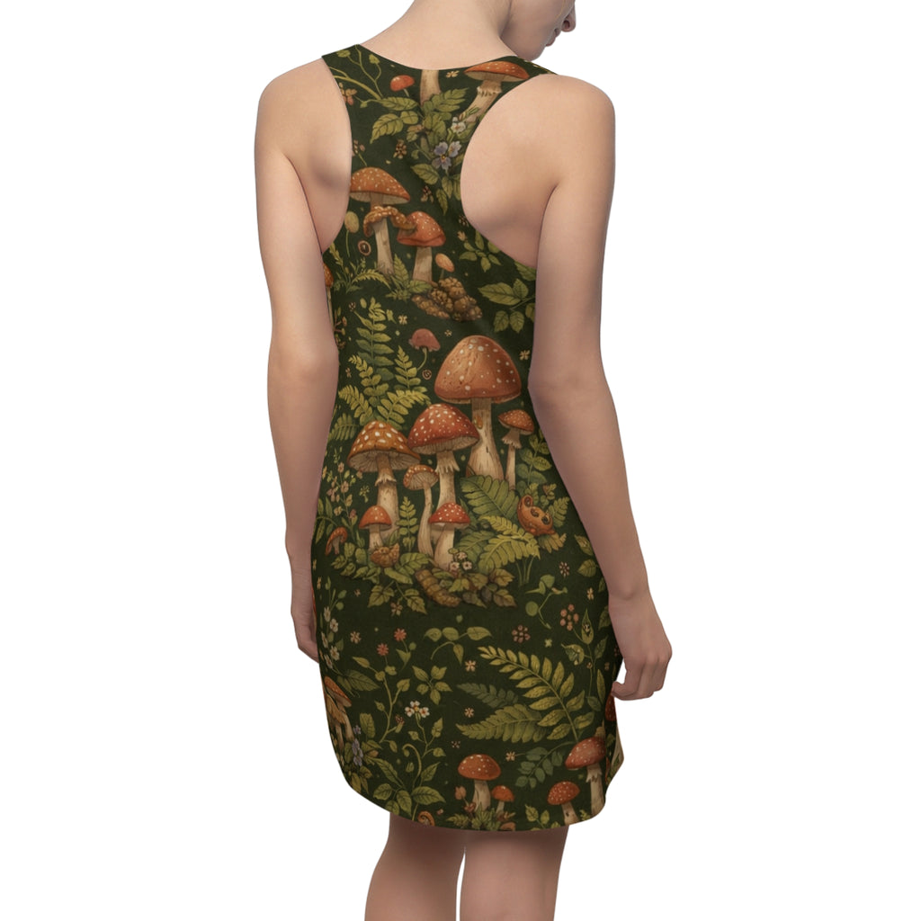 Mushroom Forest Racerback Dress — Botanical Fungi Print