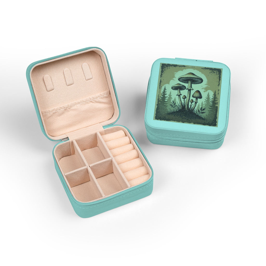 Mushroom Forest Jewelry Travel Case — Compact Velvet-Lined Organizer