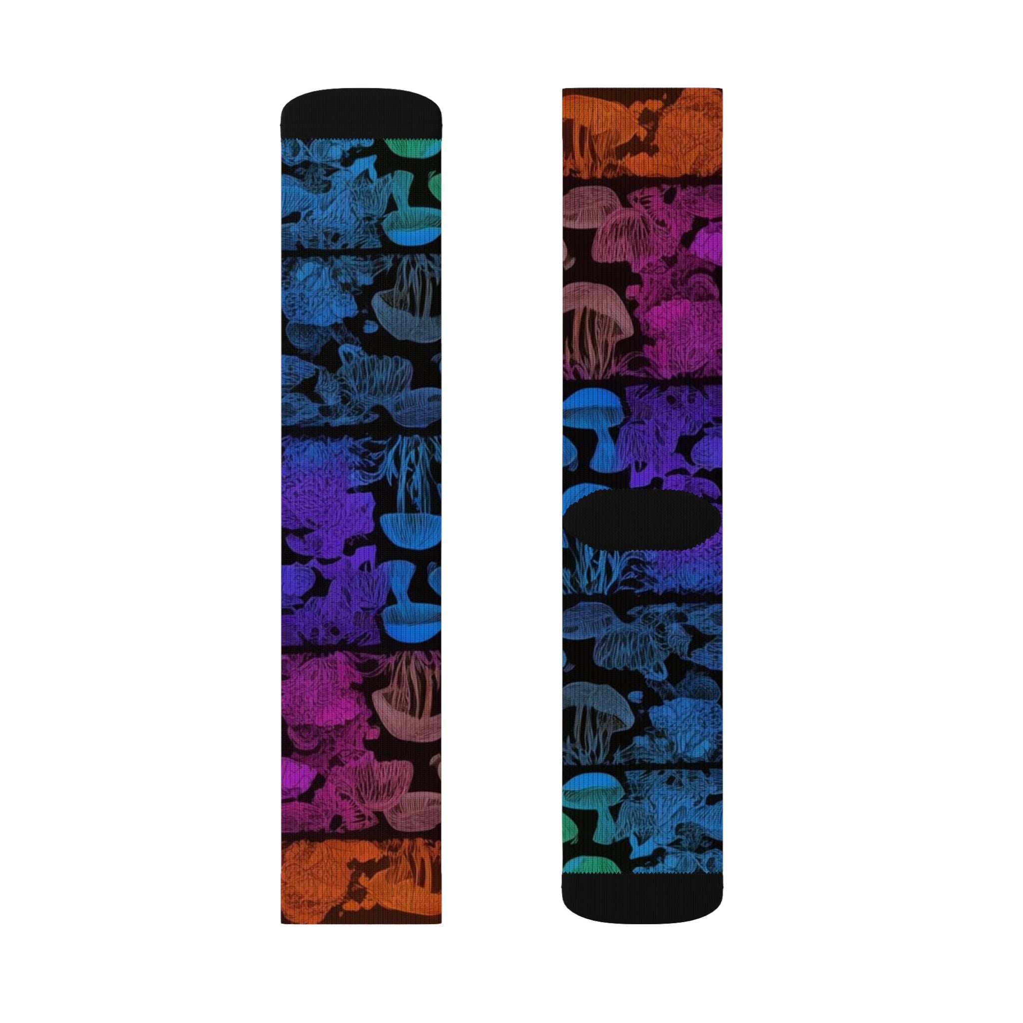 Mushroom Tie-Dye Sublimation Socks — Colorful Psychedelic Fungi Crew Socks