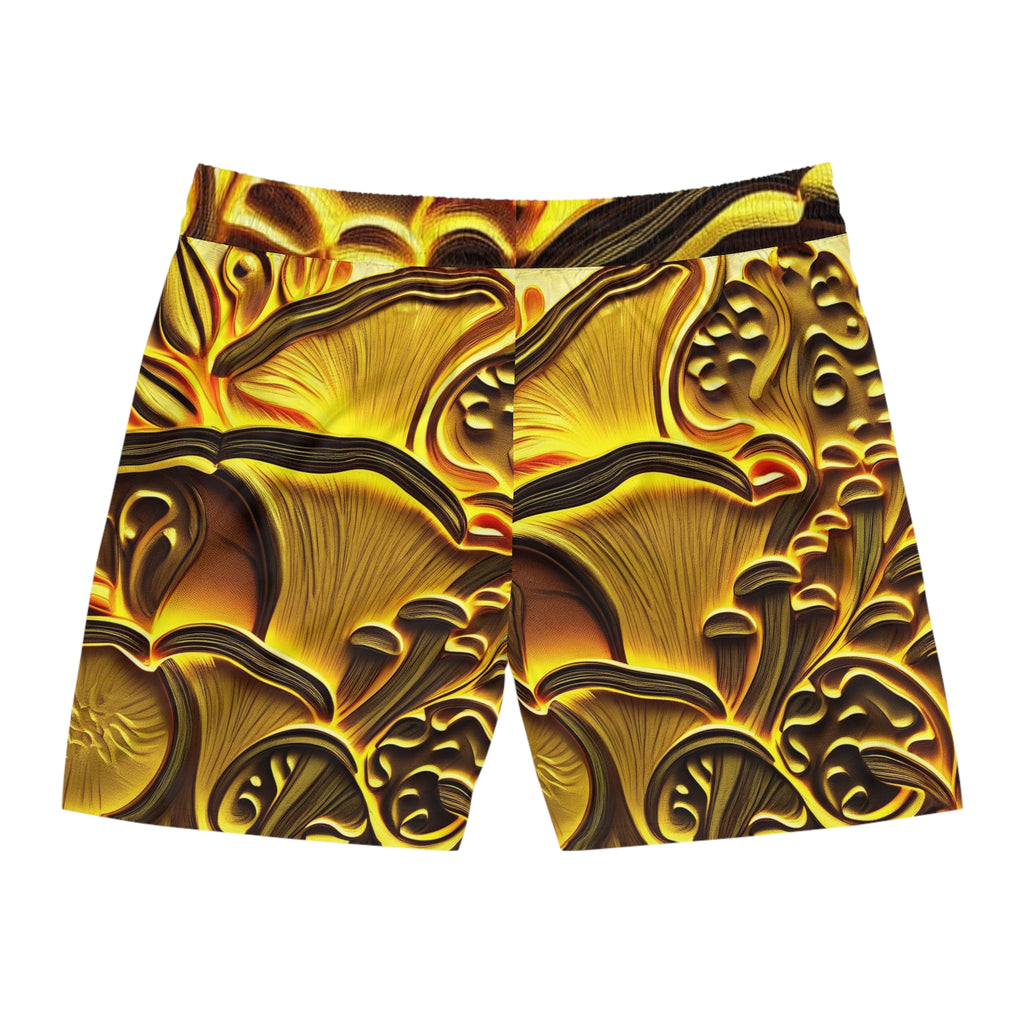 Bermudas de natación con patrón de hongos dorados — Bañadores de playa de media longitud para hombre
