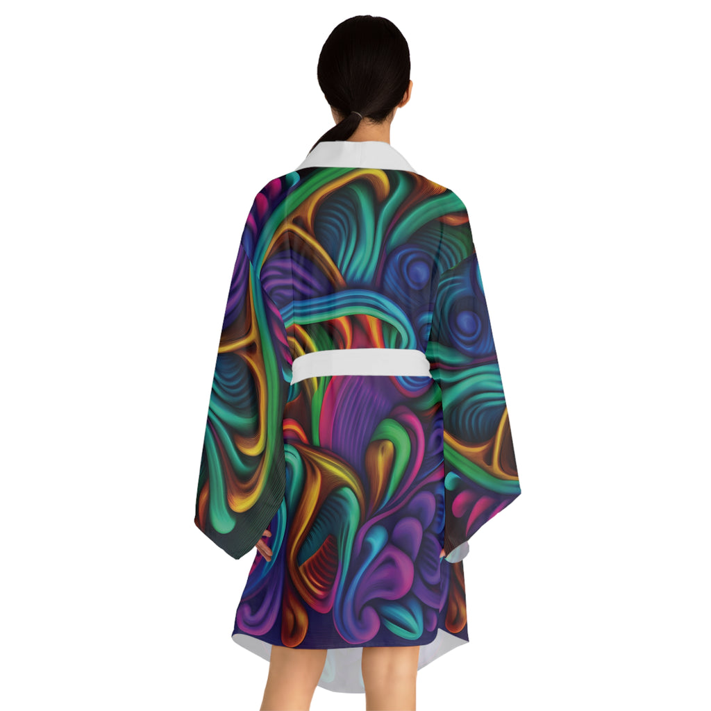 Kimono Robe: Psychedelic Swirl Kimono Robe — Vibrant All-Over Print