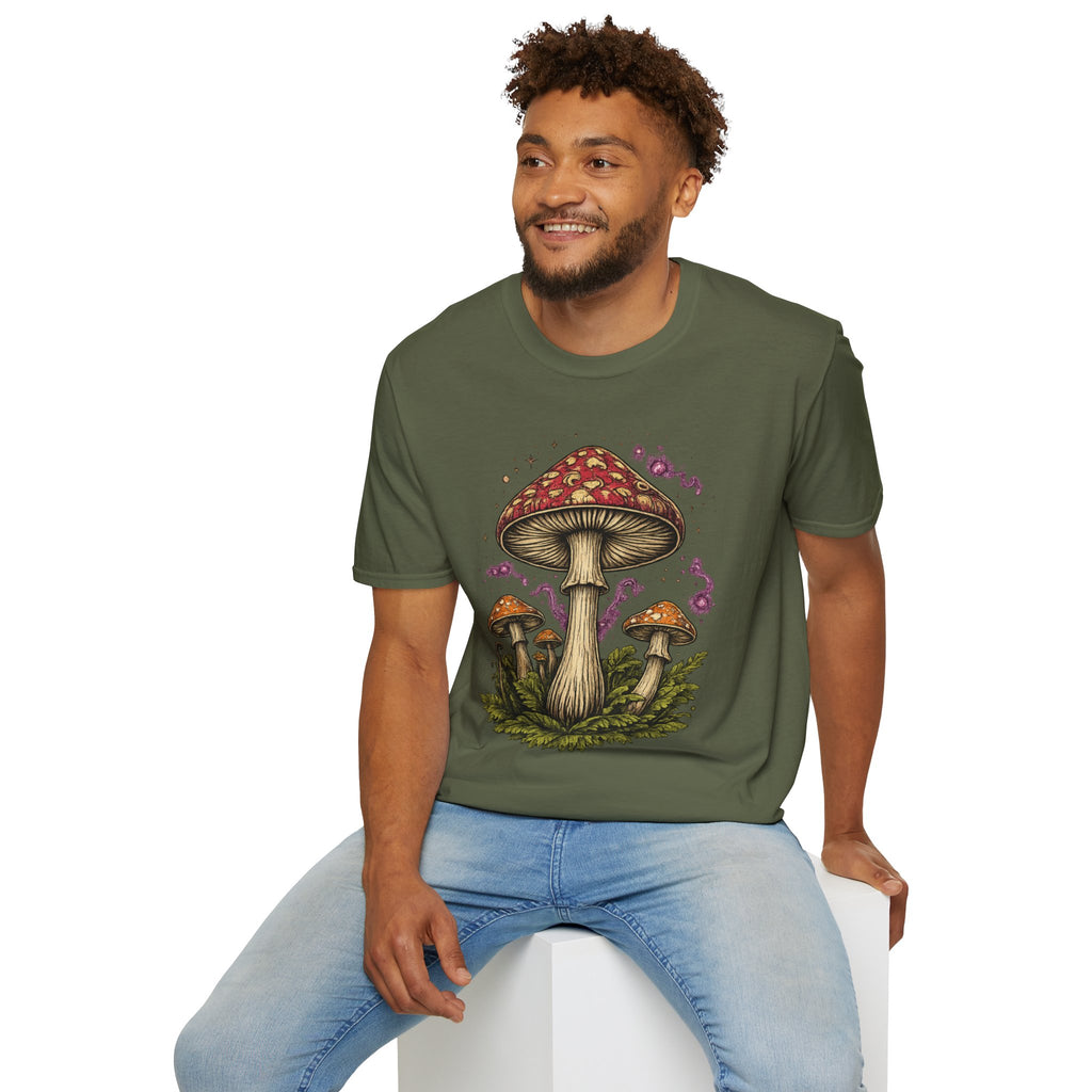 Psychedelic Mushroom Graphic T-Shirt — Red Amanita Illustration