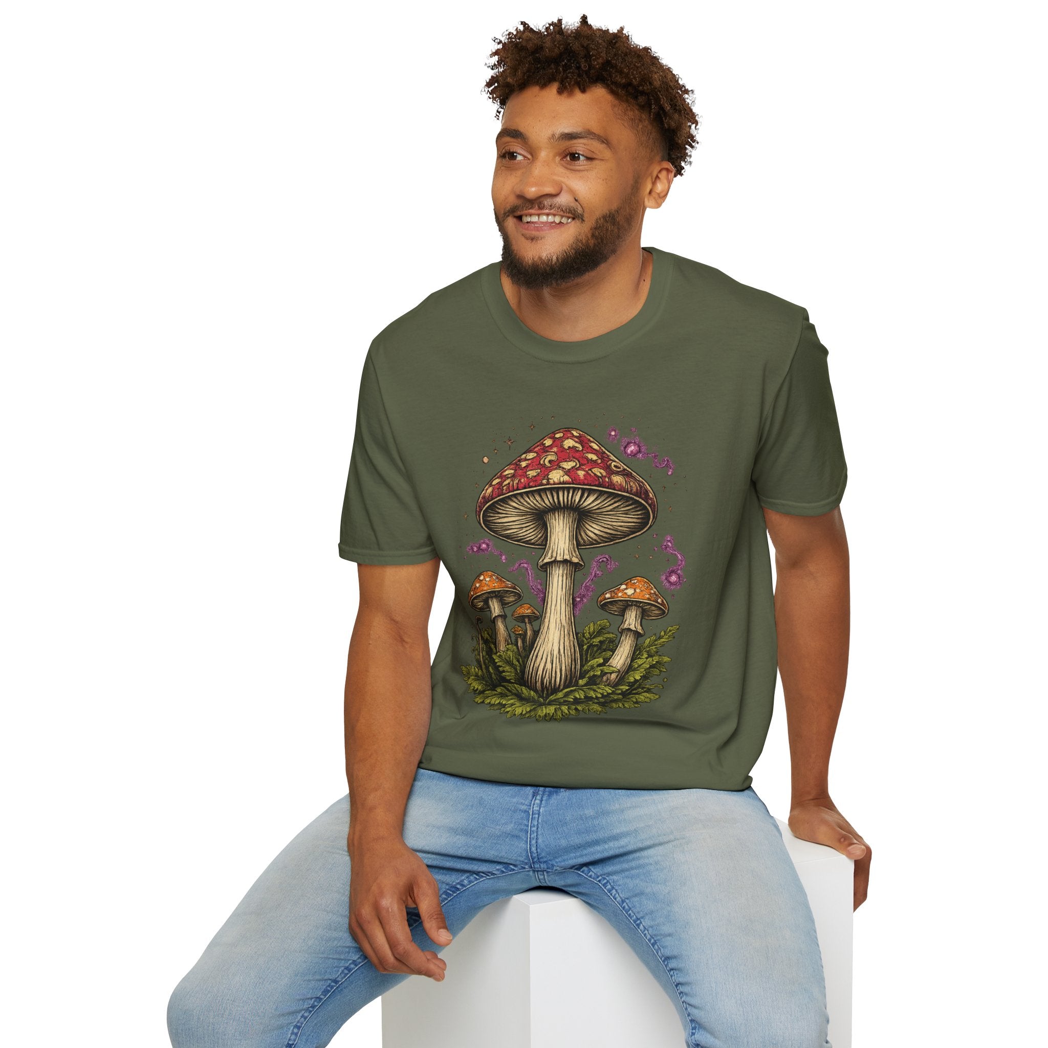 Psychedelic Mushroom Graphic T-Shirt — Red Amanita Illustration