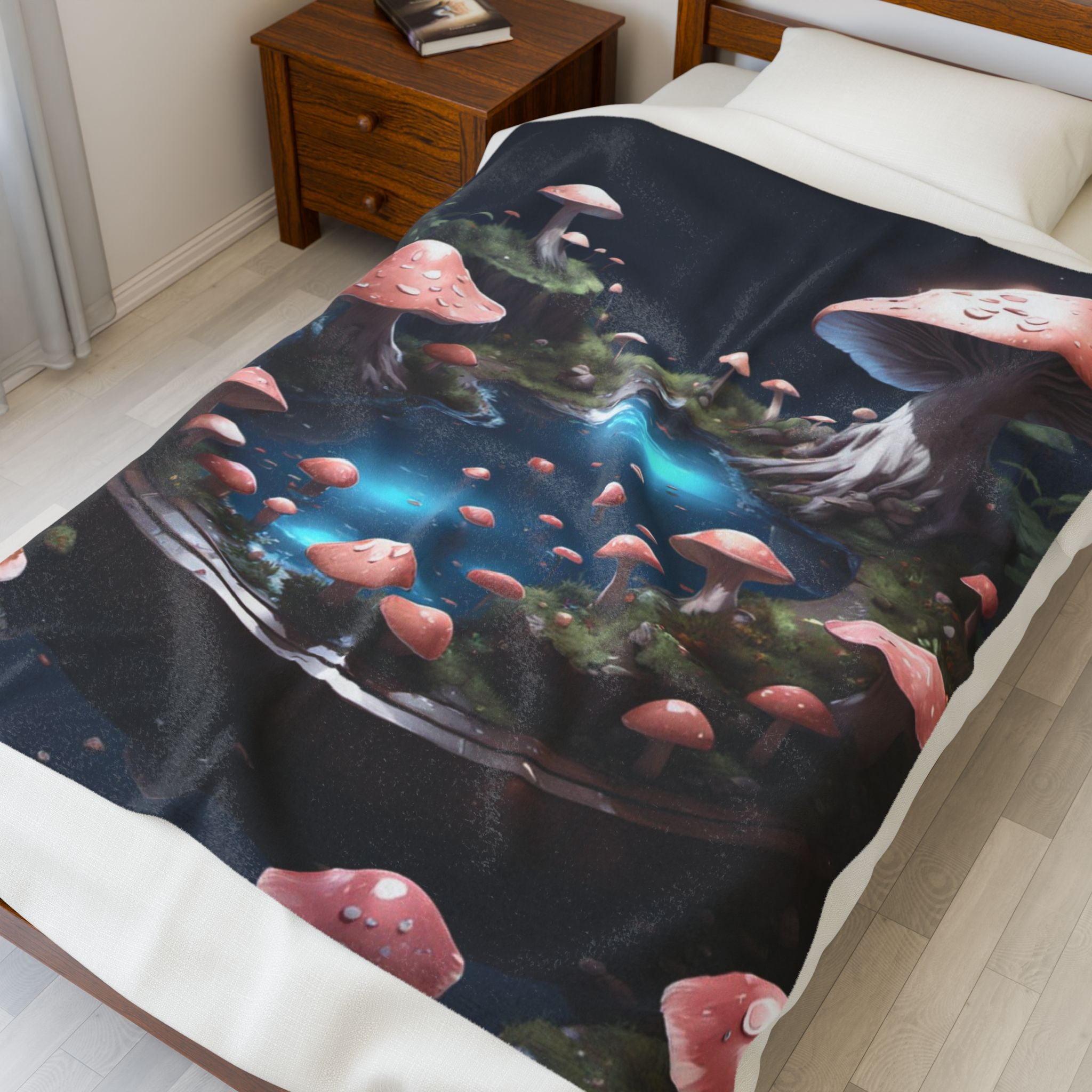 🧚‍♂️ Enchanted Fungi Forest Microfiber Blanket – Where Magic Meets Softness 🍄💧