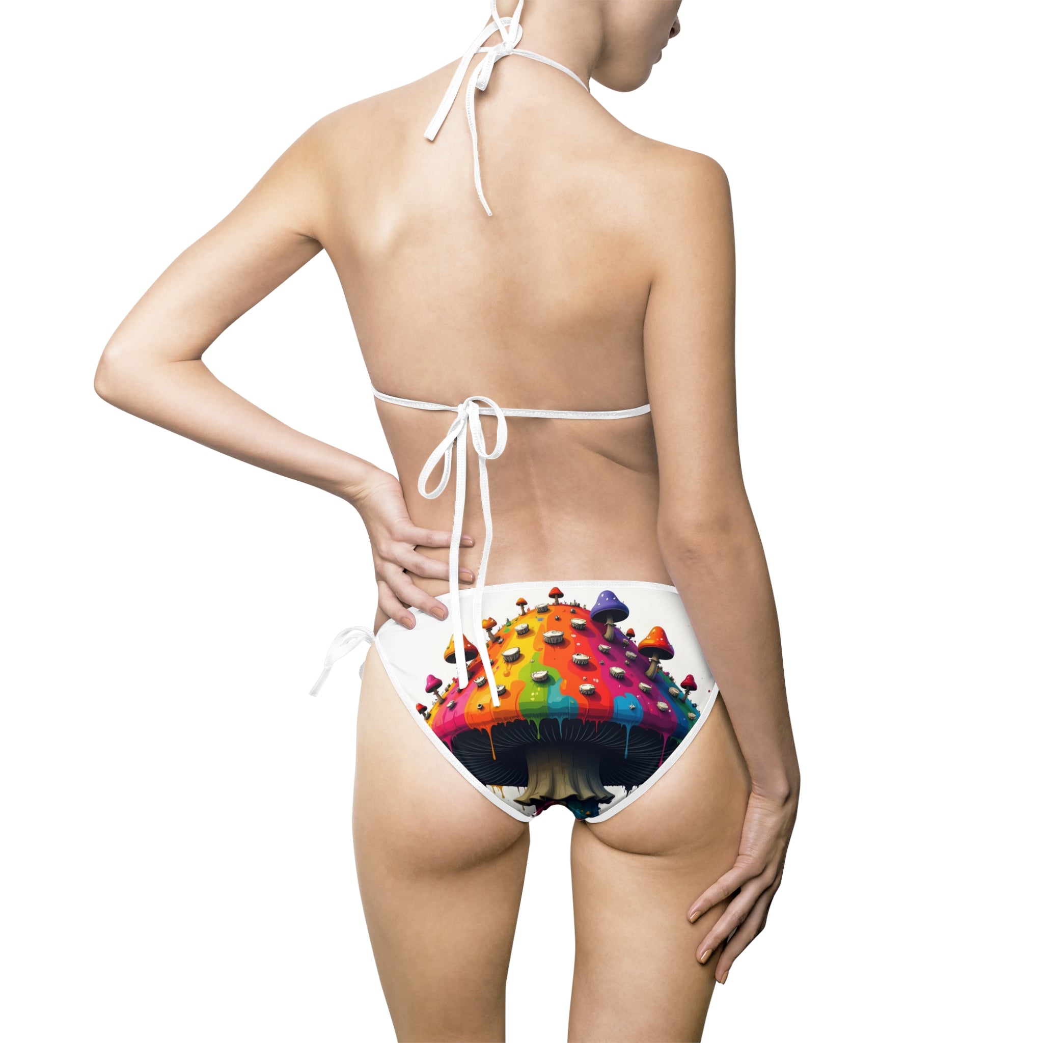 Maillot de bain bikini champignon arc-en-ciel — Maillot de bain triangle à nouer sur les côtés pour femme